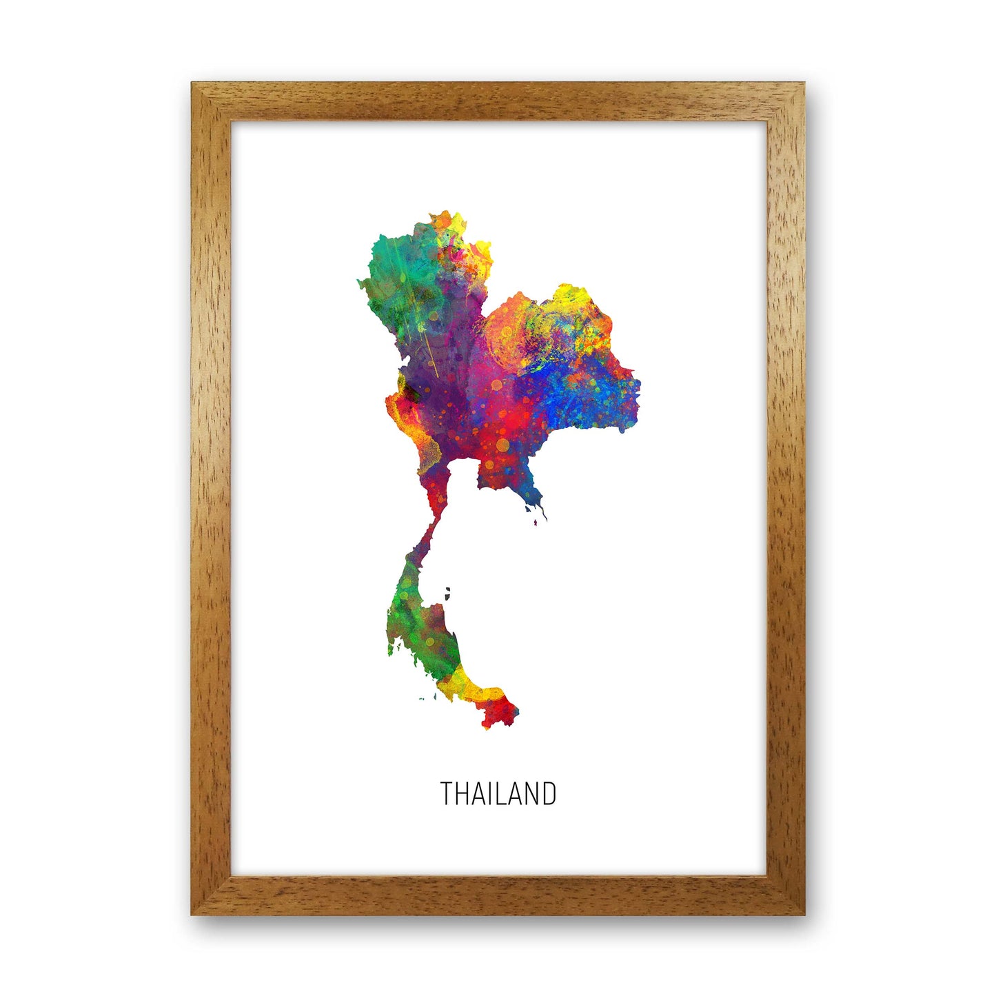 Thailand Watercolour Map Art Print by Michael Tompsett Oak Grain