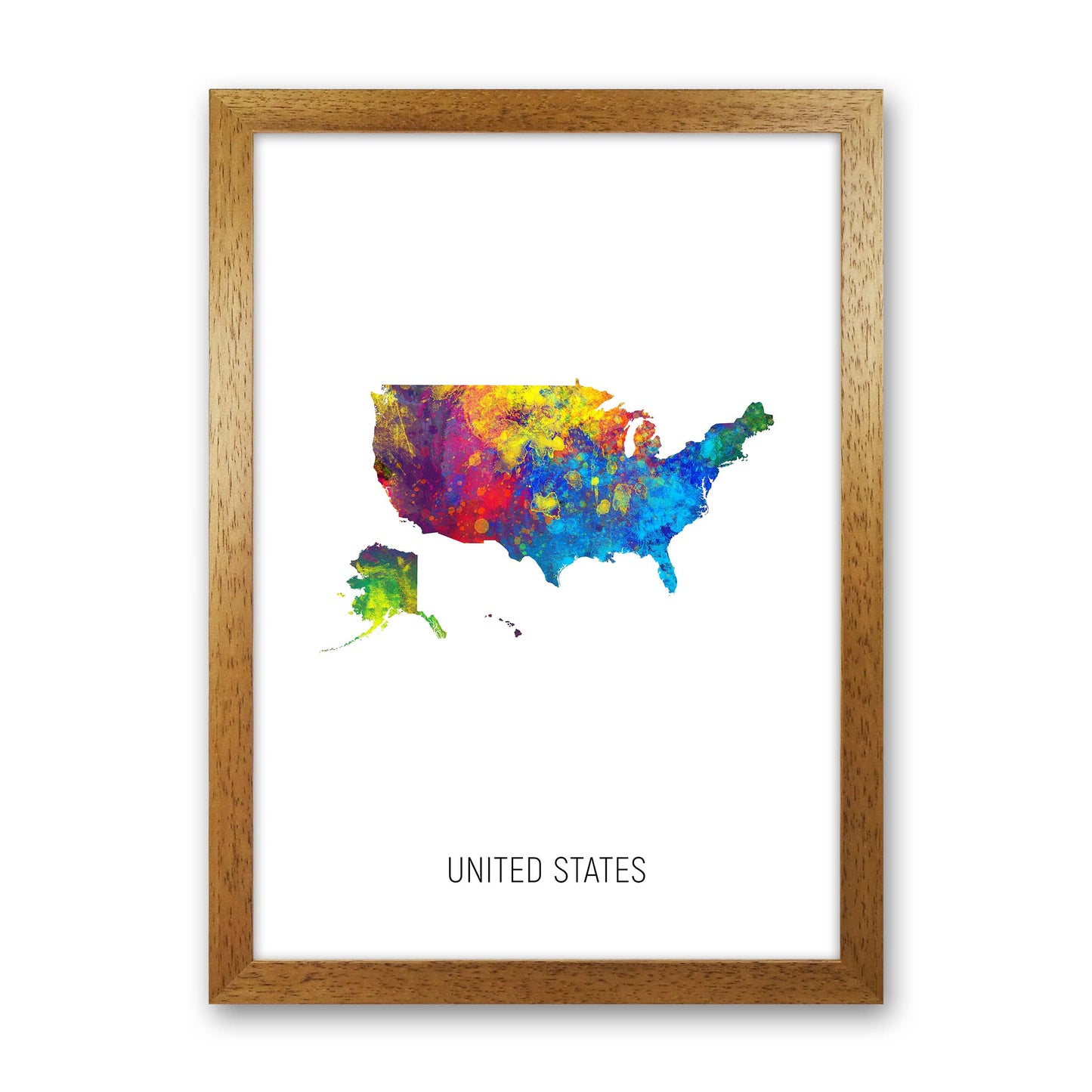 United States Watercolour Map Art Print by Michael Tompsett Oak Grain