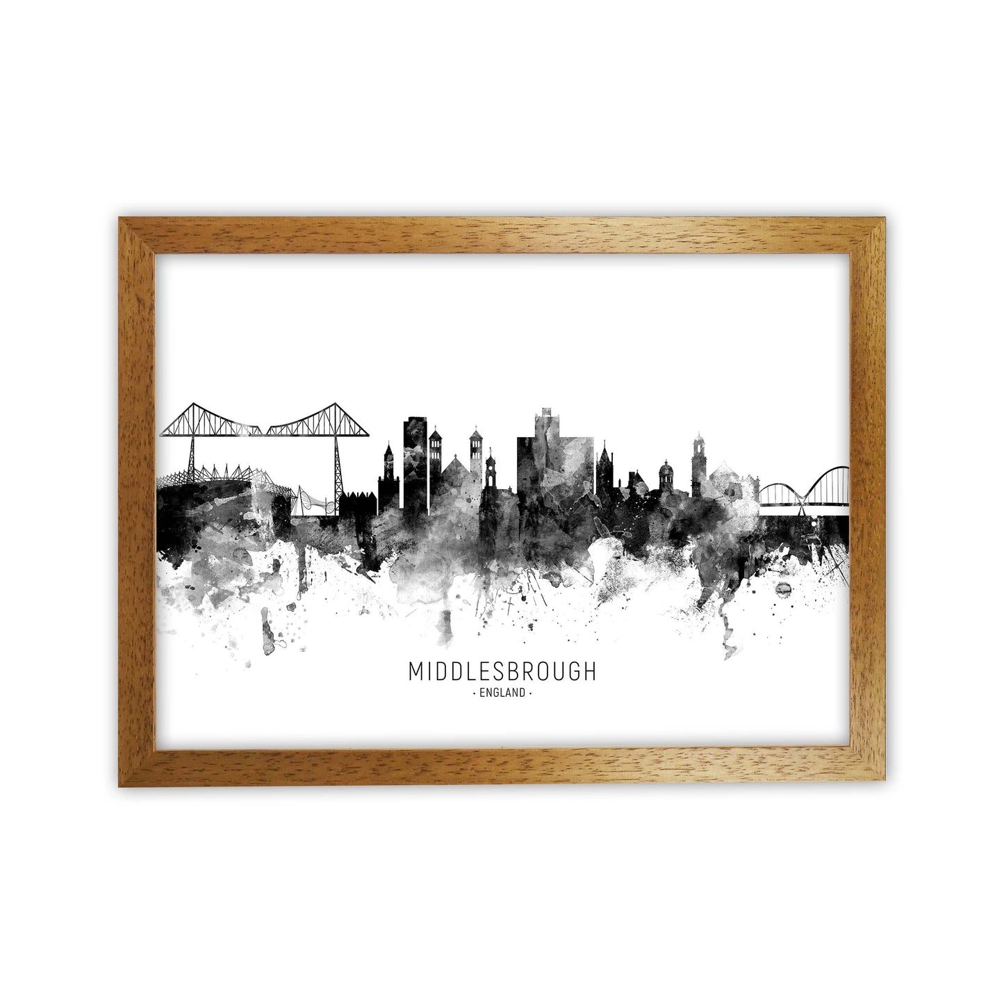 Middlesbrough England Skyline Black White City Name by Michael Tompsett Oak Grain
