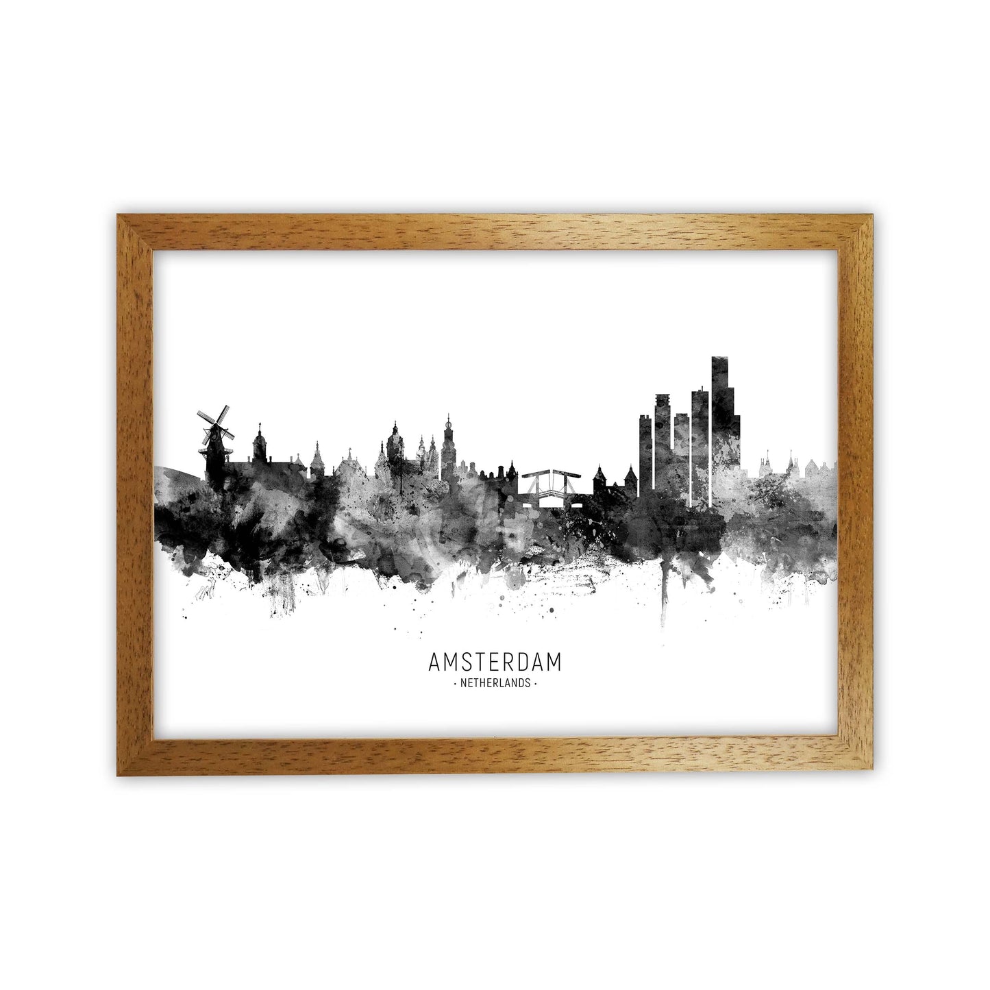 Amsterdam Netherlands Skyline Black White City Name by Michael Tompsett Oak Grain