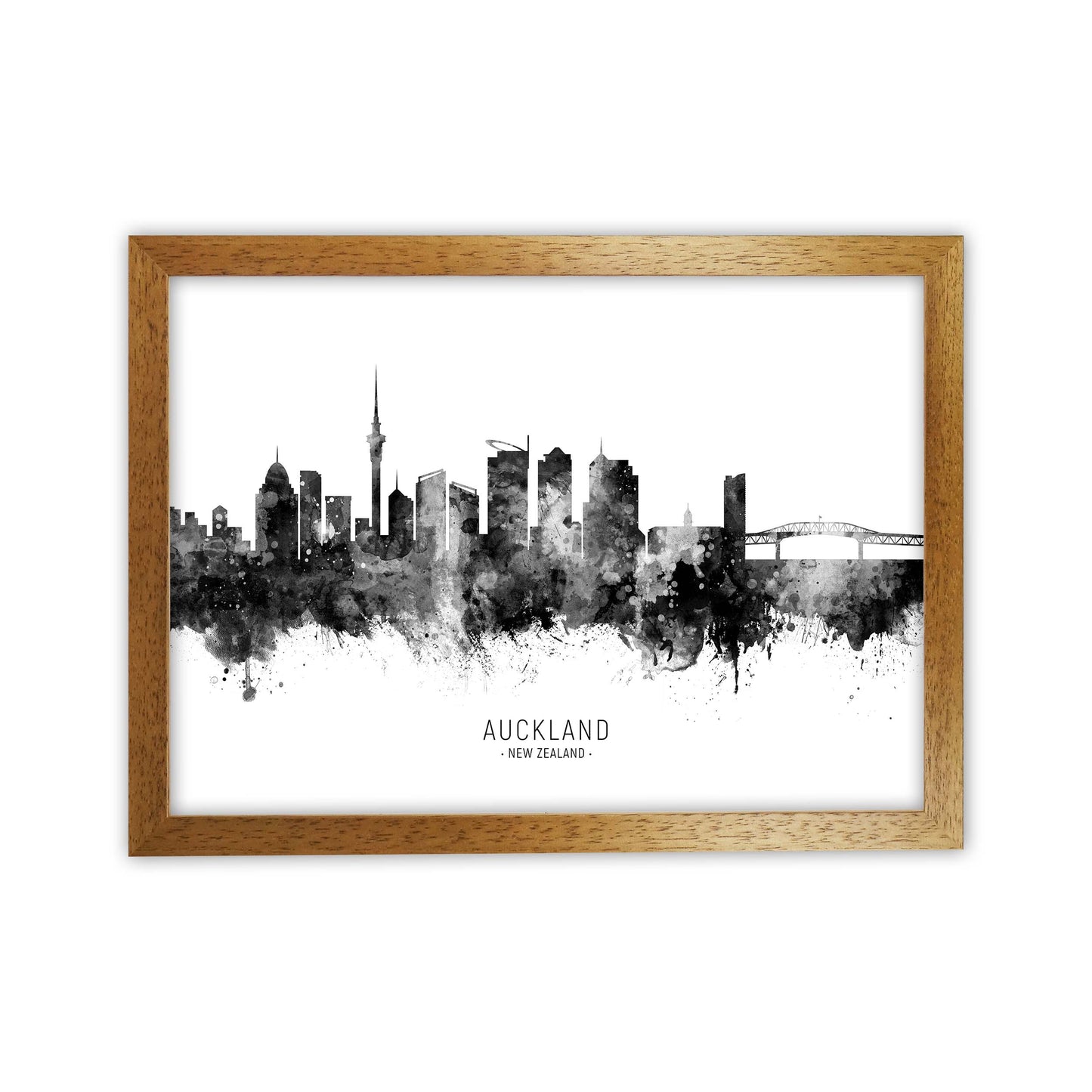 Auckland New Zealand Skyline Black White City Name by Michael Tompsett Oak Grain