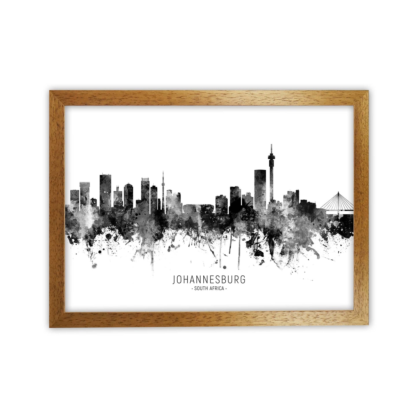 Johannesburg South Africa Skyline Black White City Name  by Michael Tompsett Oak Grain