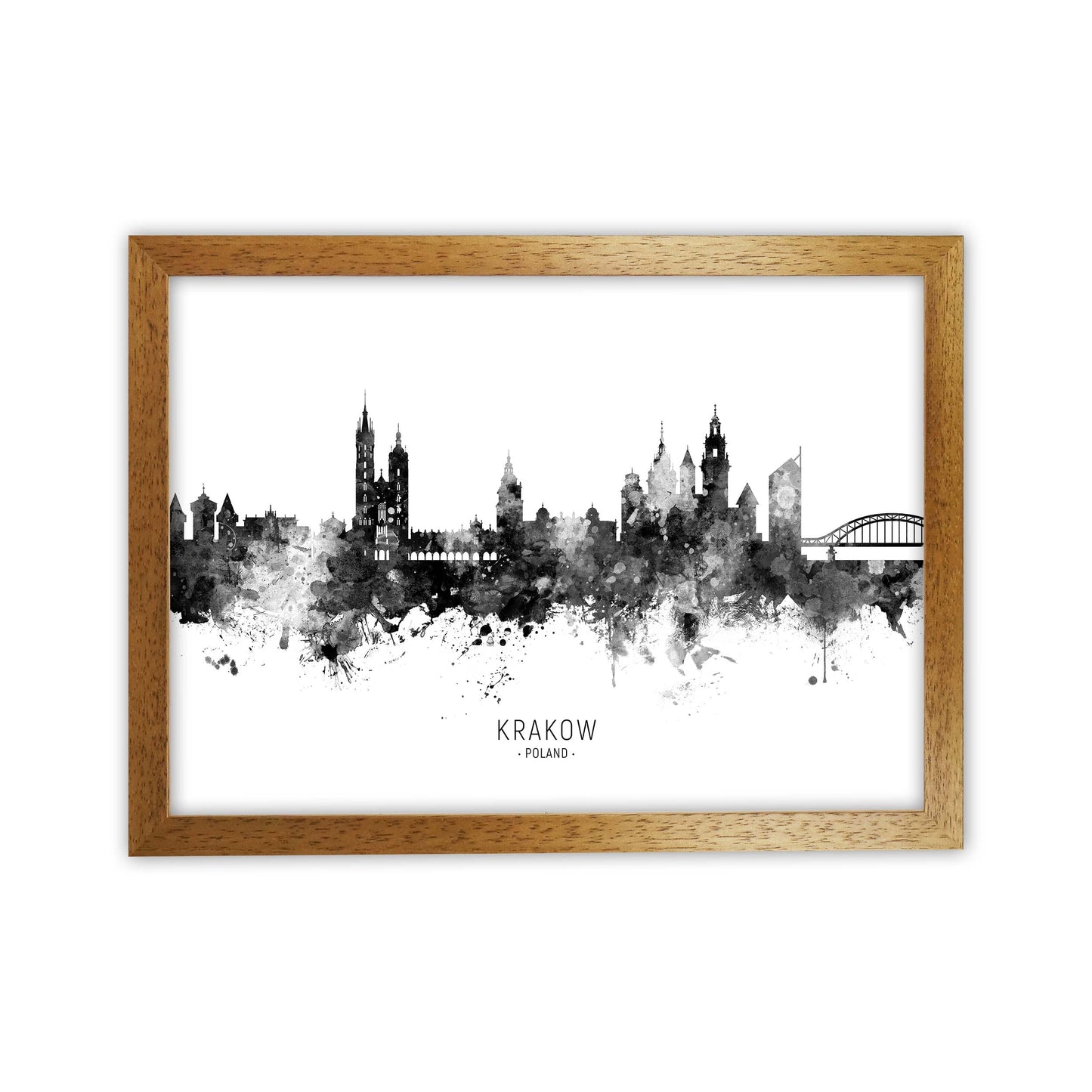 Krakow Poland Skyline Black White City Name by Michael Tompsett Oak Grain