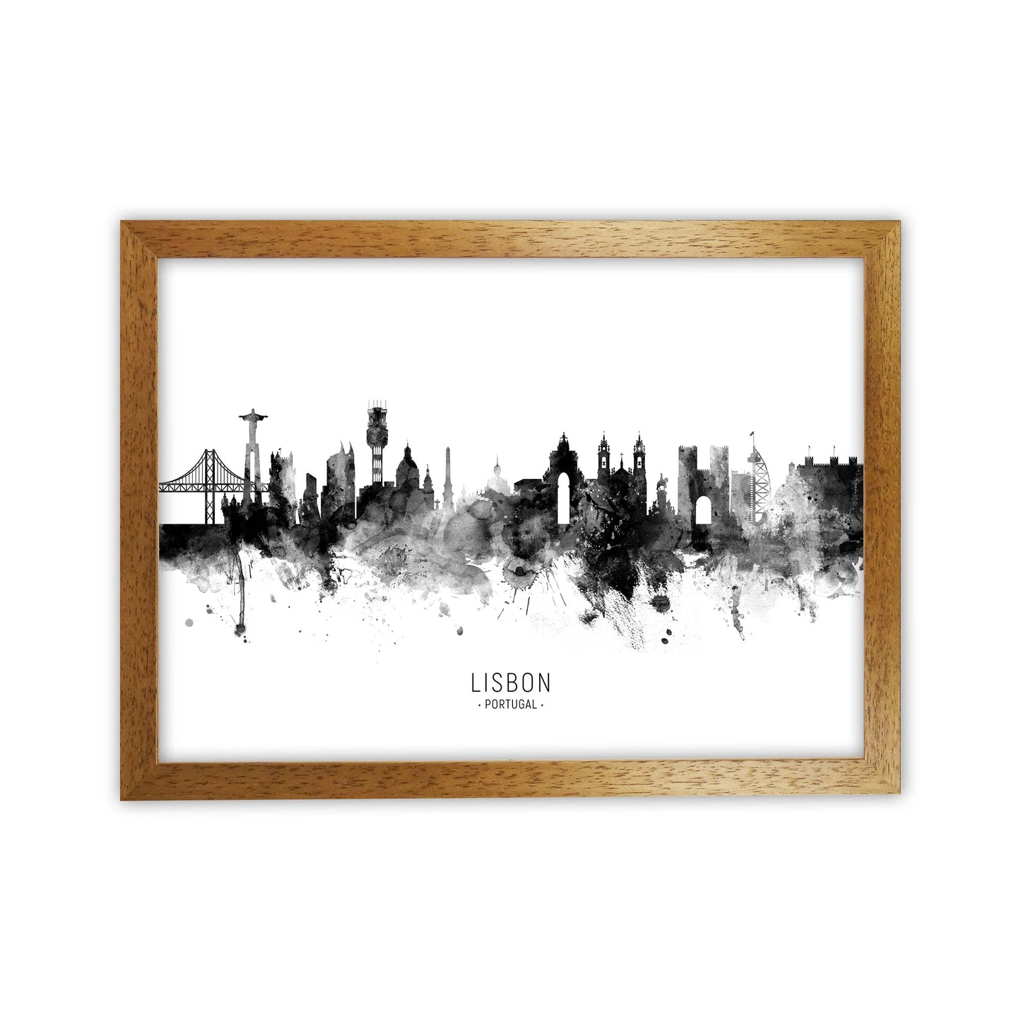 Lisbon Portugal Skyline Black White City Name by Michael Tompsett Oak Grain