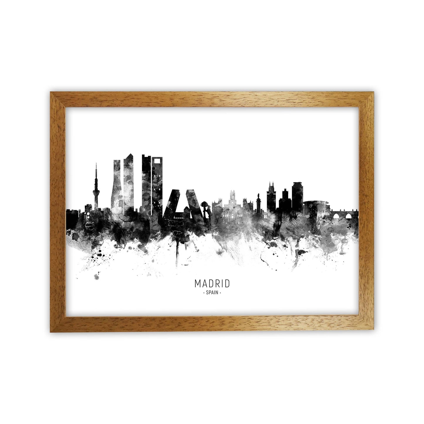 Madrid Spain Skyline Black White City Name by Michael Tompsett Oak Grain