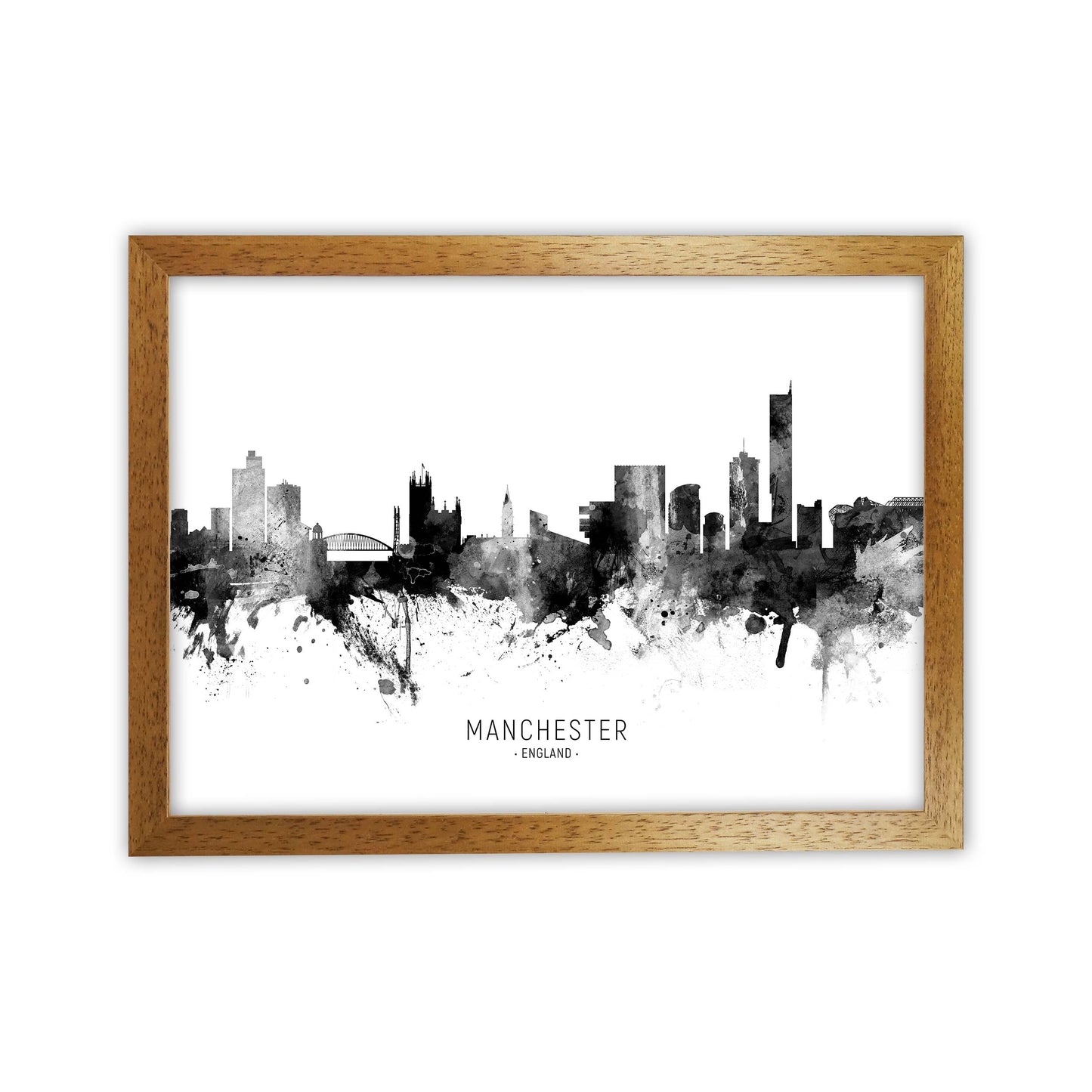 Manchester England Skyline Black White City Name by Michael Tompsett Oak Grain