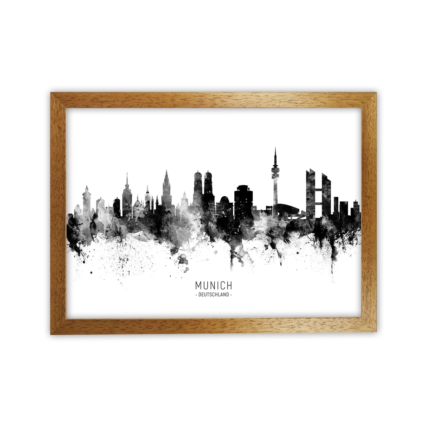 Munich Germany Skyline Black White City Name by Michael Tompsett Oak Grain