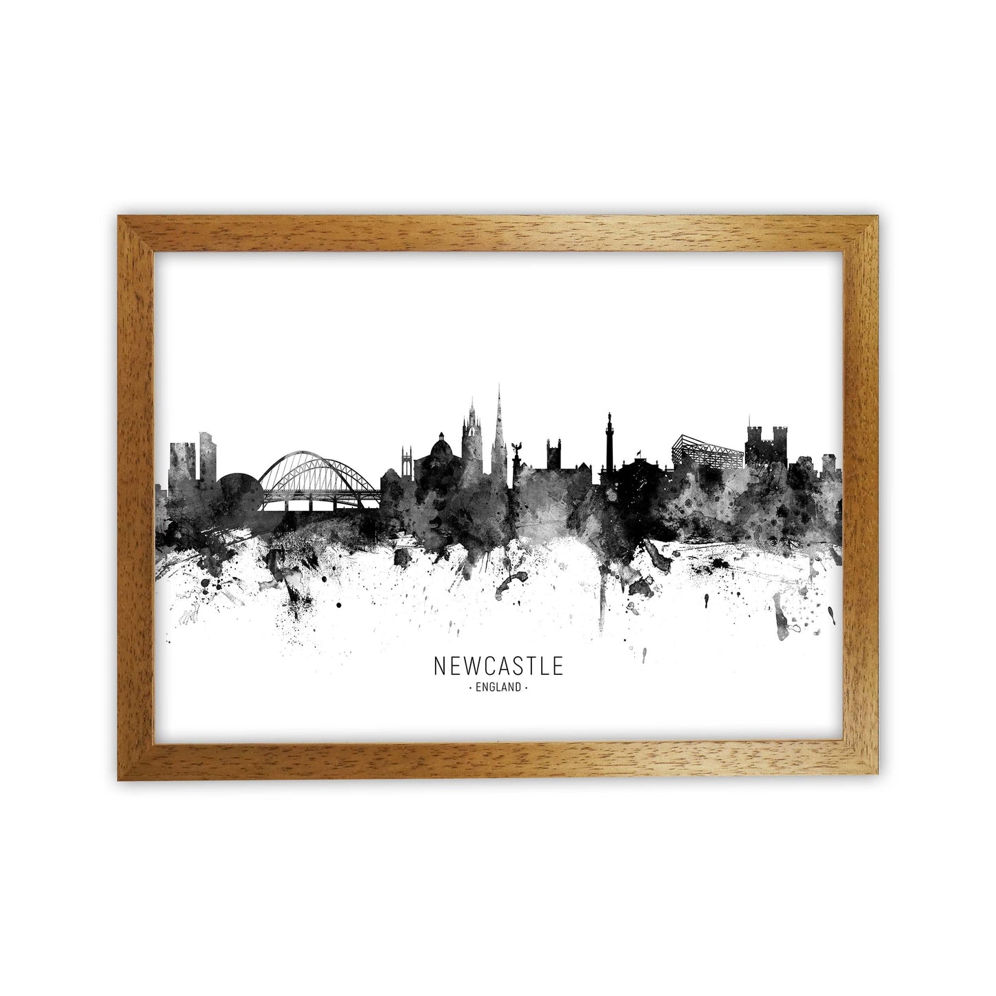 Newcastle England Skyline Black White City Name by Michael Tompsett Oak Grain