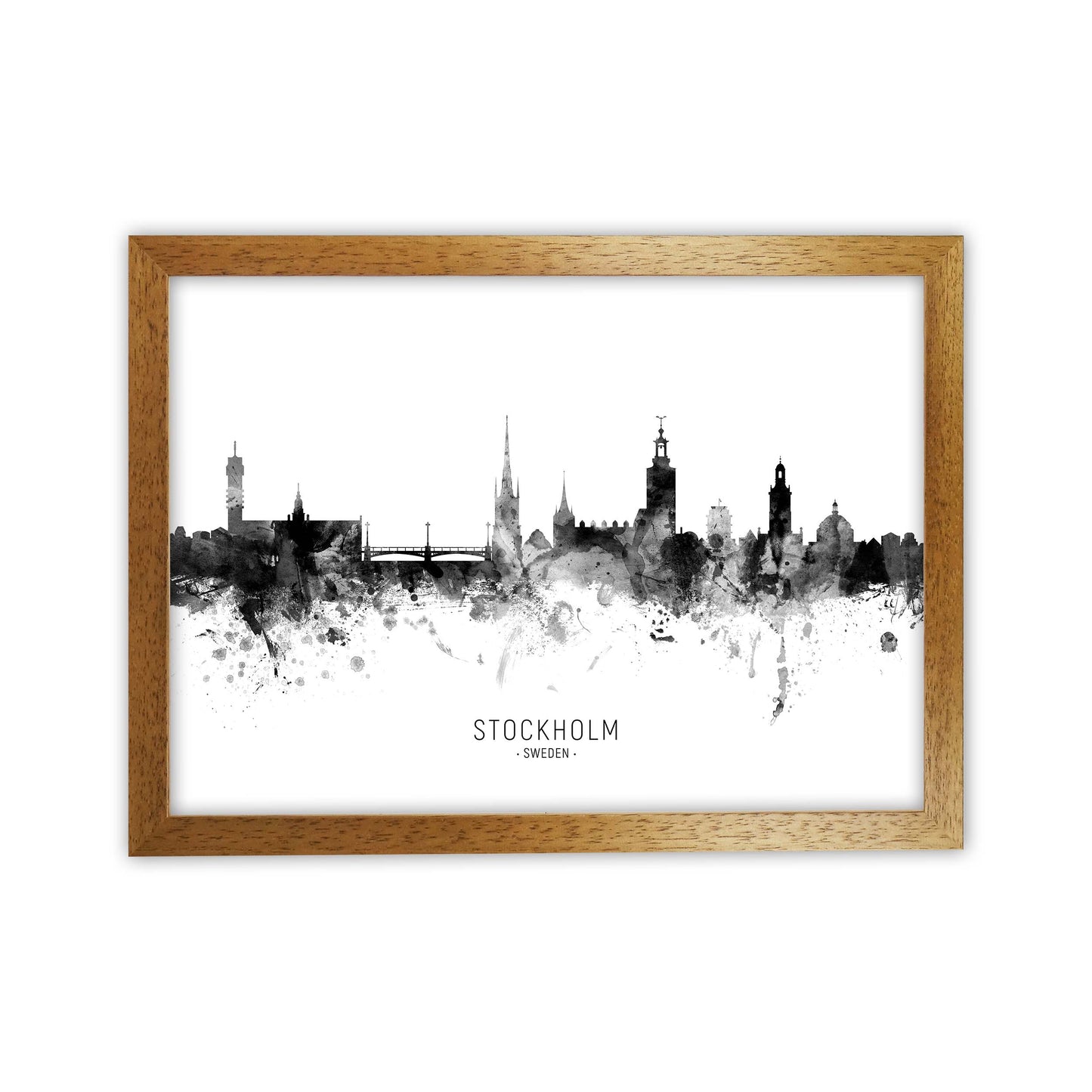 Stockholm Sweden Skyline Black White City Name by Michael Tompsett Oak Grain