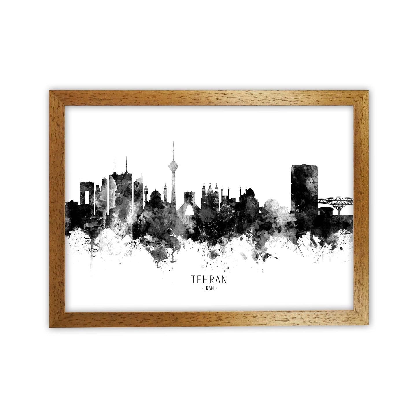 Tehran Iran Skyline Black White City Name by Michael Tompsett Oak Grain