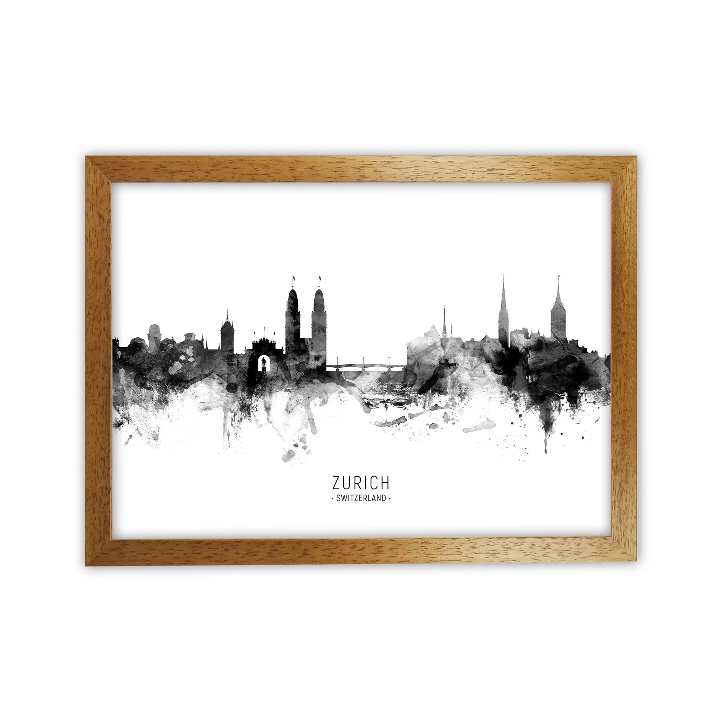 Zurich Switzerland Skyline Black White City Name by Michael Tompsett Oak Grain