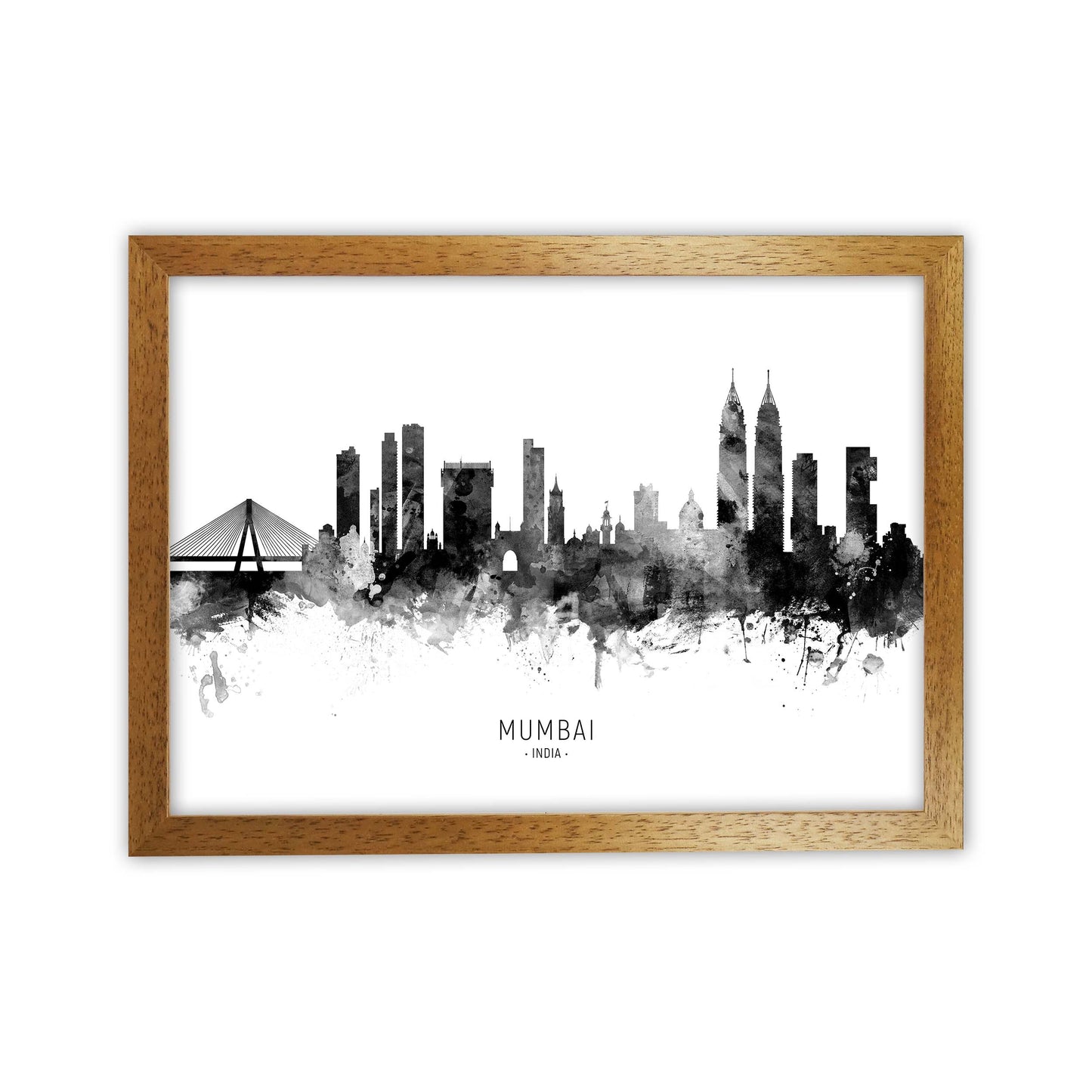 Mumbai India Skyline Black White City Name by Michael Tompsett Oak Grain