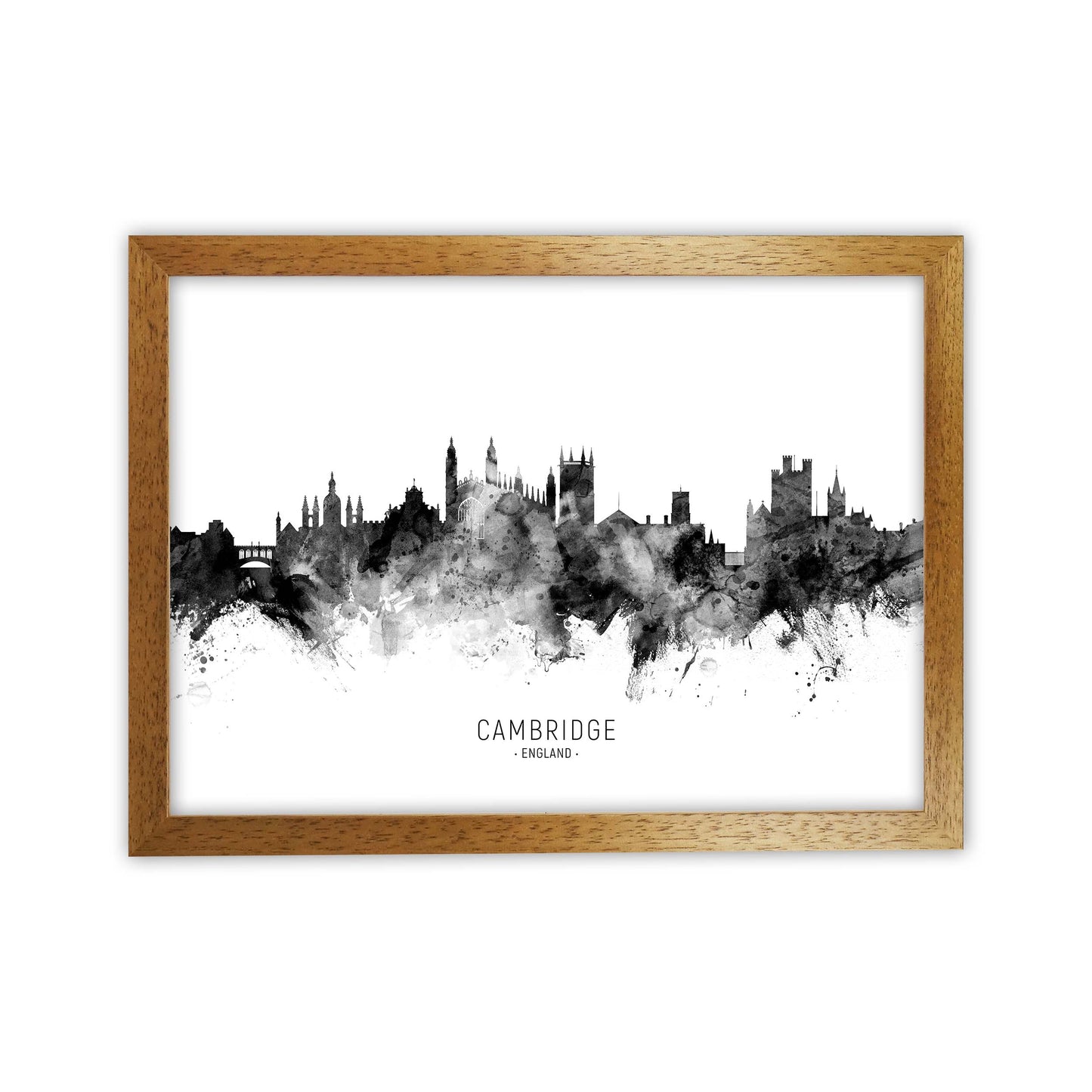 Cambridge England Skyline Black White City Name by Michael Tompsett Oak Grain