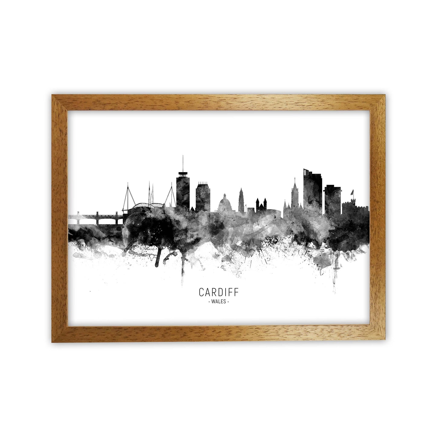 Cardiff Wales Skyline Black White City Name by Michael Tompsett Oak Grain