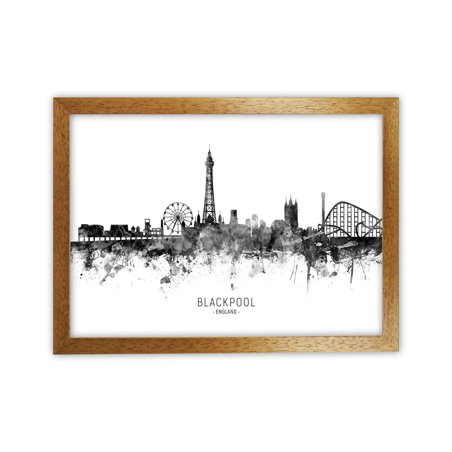 Blackpool England Skyline Black White City Name by Michael Tompsett Oak Grain