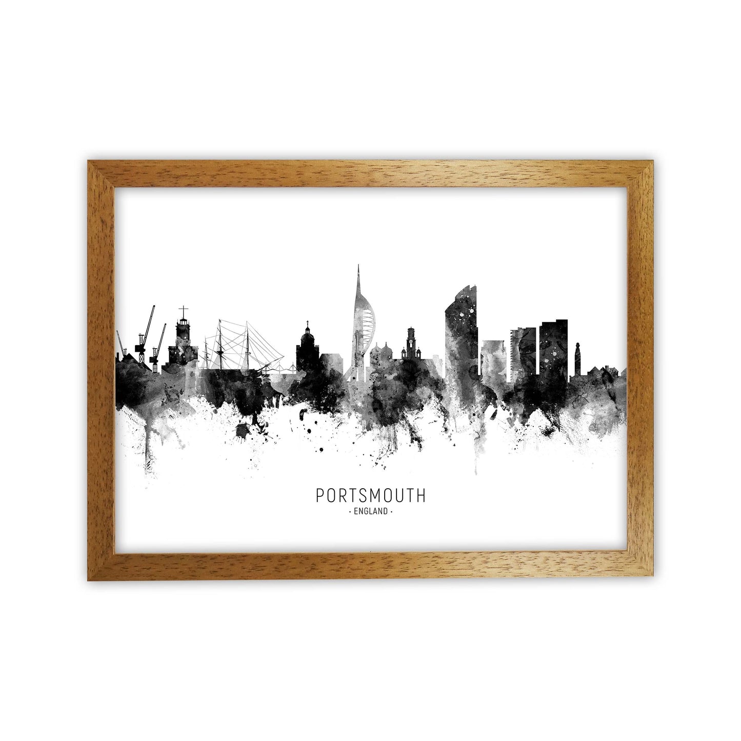 Portsmouth England Skyline Black White City Name by Michael Tompsett Oak Grain