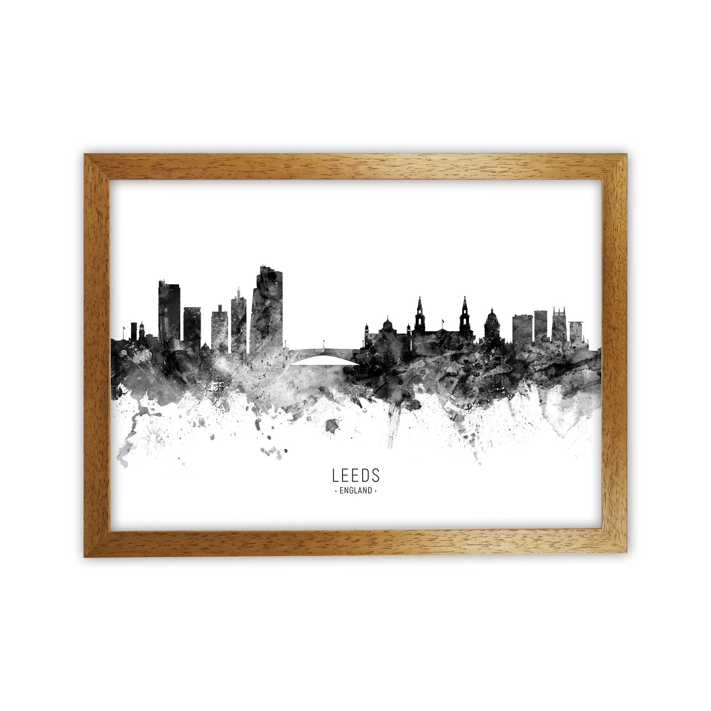 Leeds England Skyline Black White City Name by Michael Tompsett Oak Grain