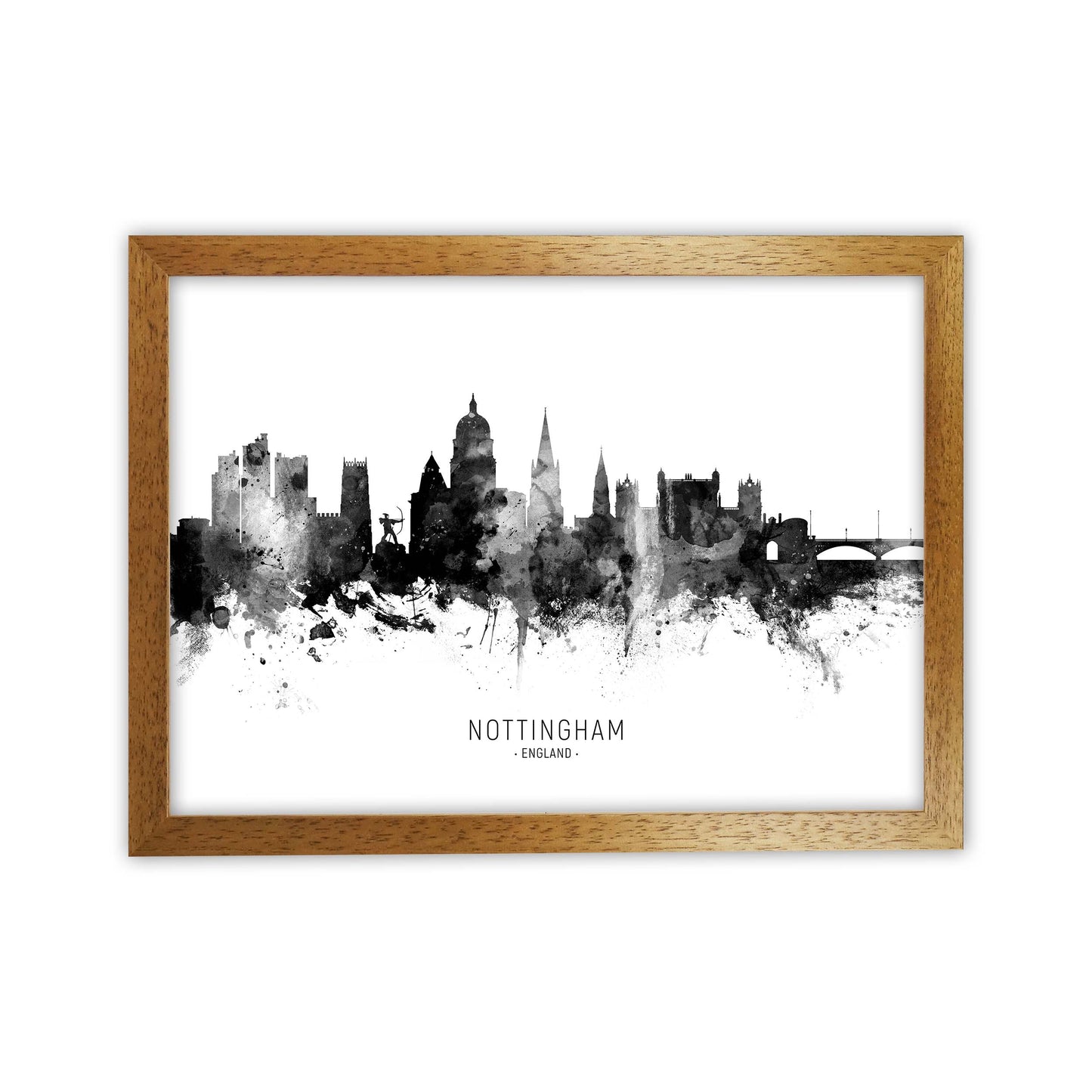 Nottingham England Skyline Black White City Name by Michael Tompsett Oak Grain