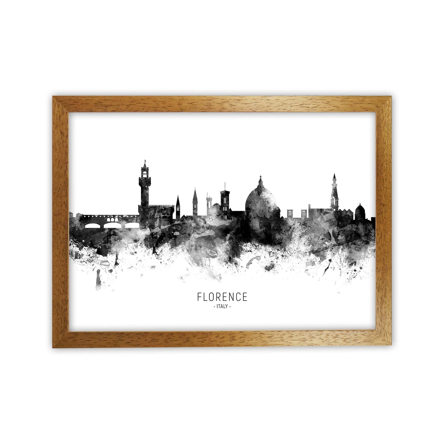 Florence Italy Skyline Black White City Name by Michael Tompsett Oak Grain