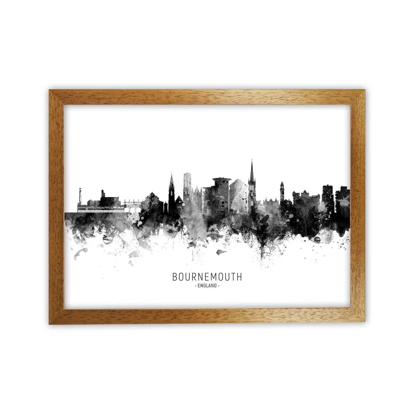 Bournemouth England Skyline Black White City Name by Michael Tompsett Oak Grain