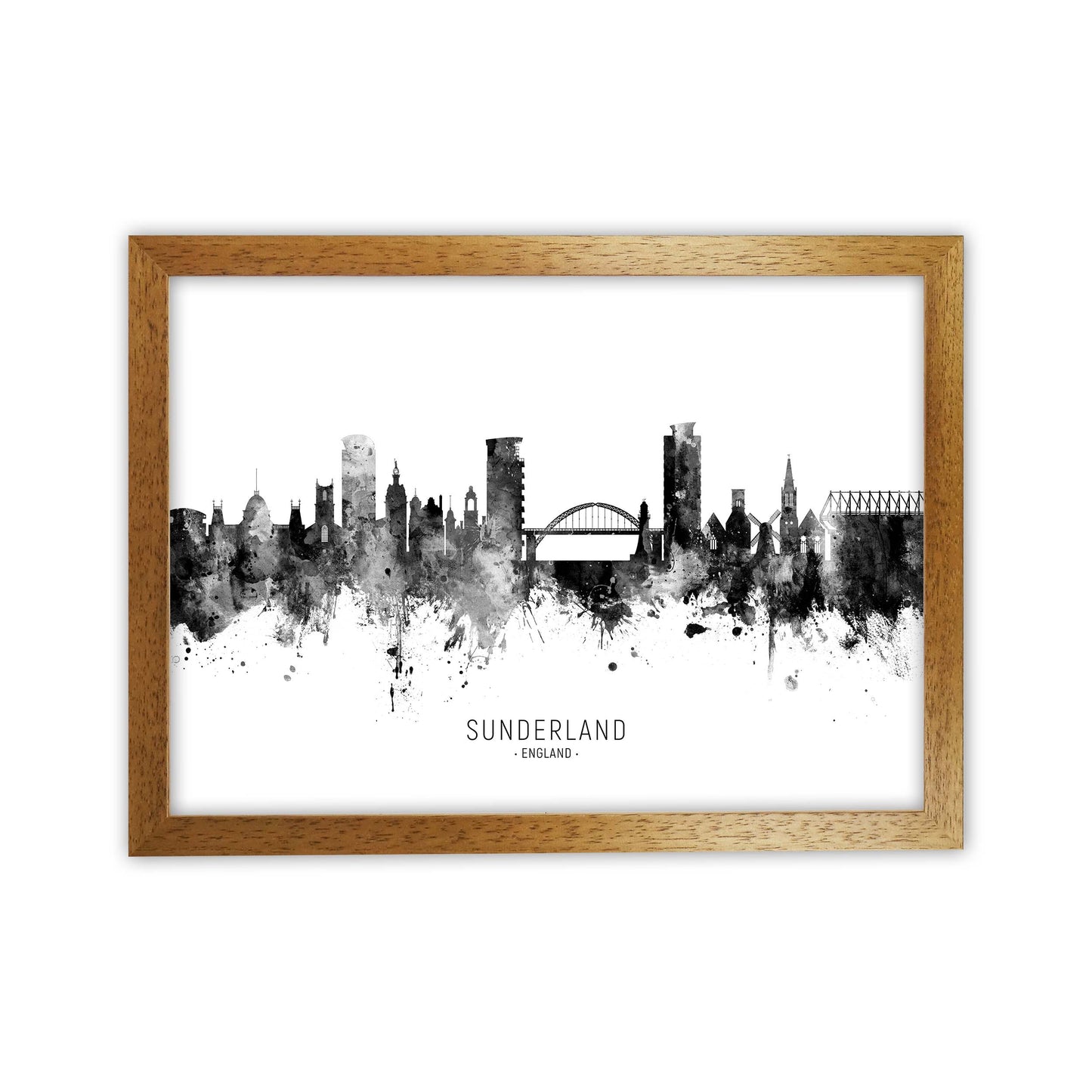 Sunderland England Skyline Black White City Name by Michael Tompsett Oak Grain
