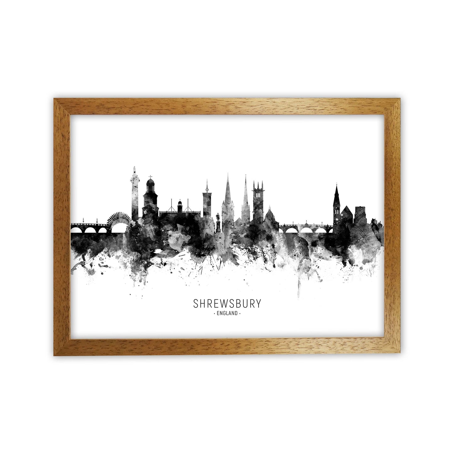 Shrewsbury England Skyline Black White City Name by Michael Tompsett Oak Grain