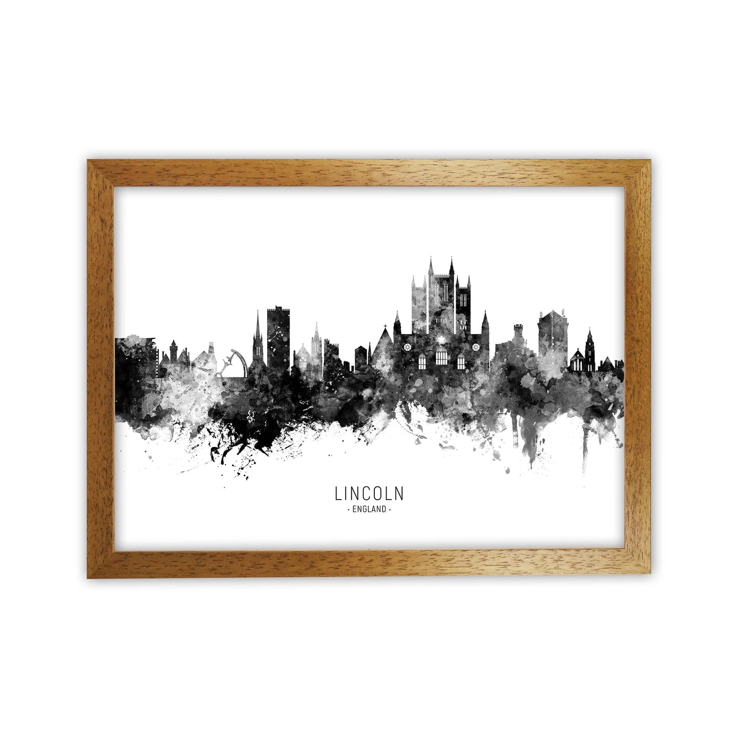 Lincoln England Skyline Black White City Name by Michael Tompsett Oak Grain