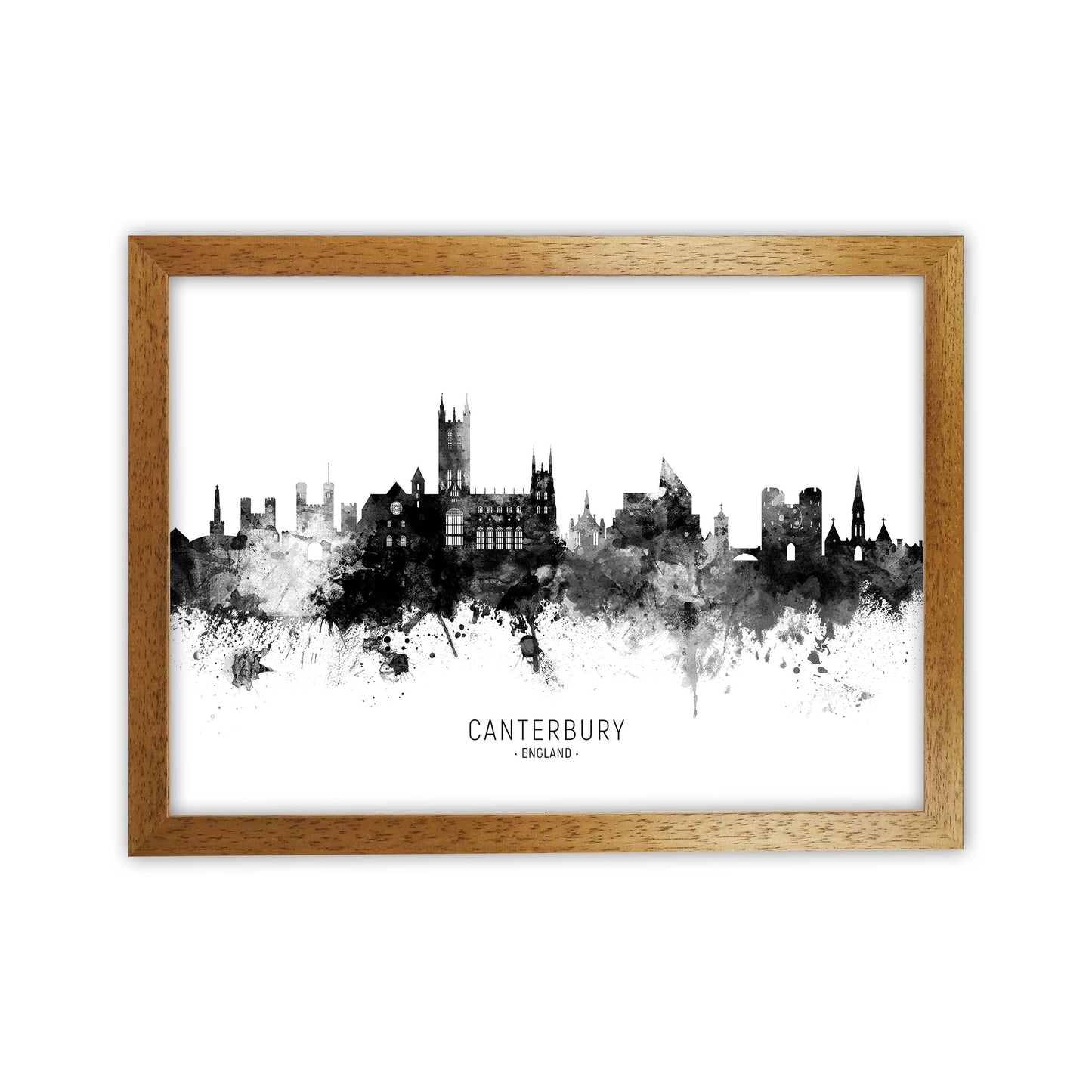 Canterbury England Skyline Black White City Name  by Michael Tompsett Oak Grain