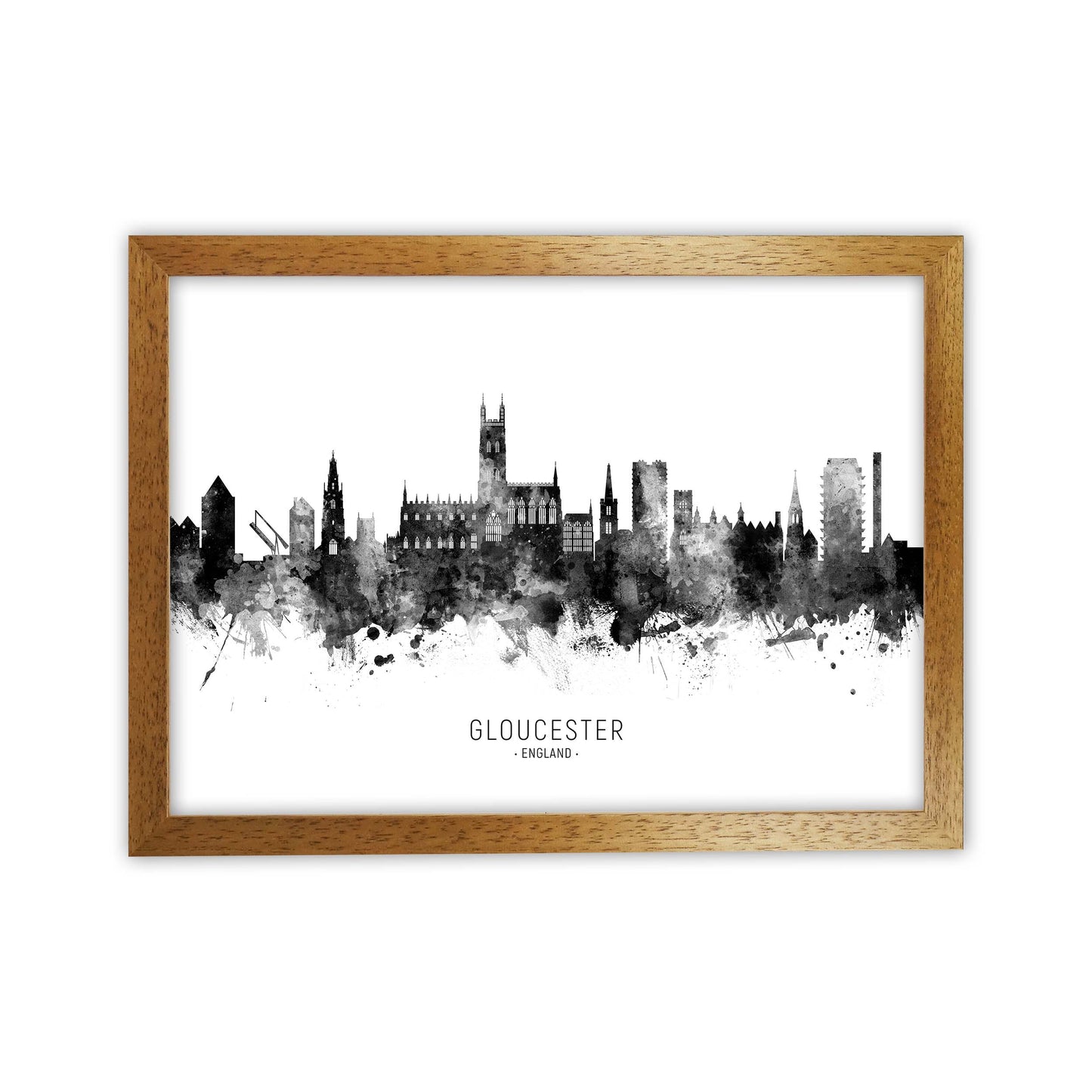 Gloucester England Skyline Black White City Name by Michael Tompsett Oak Grain