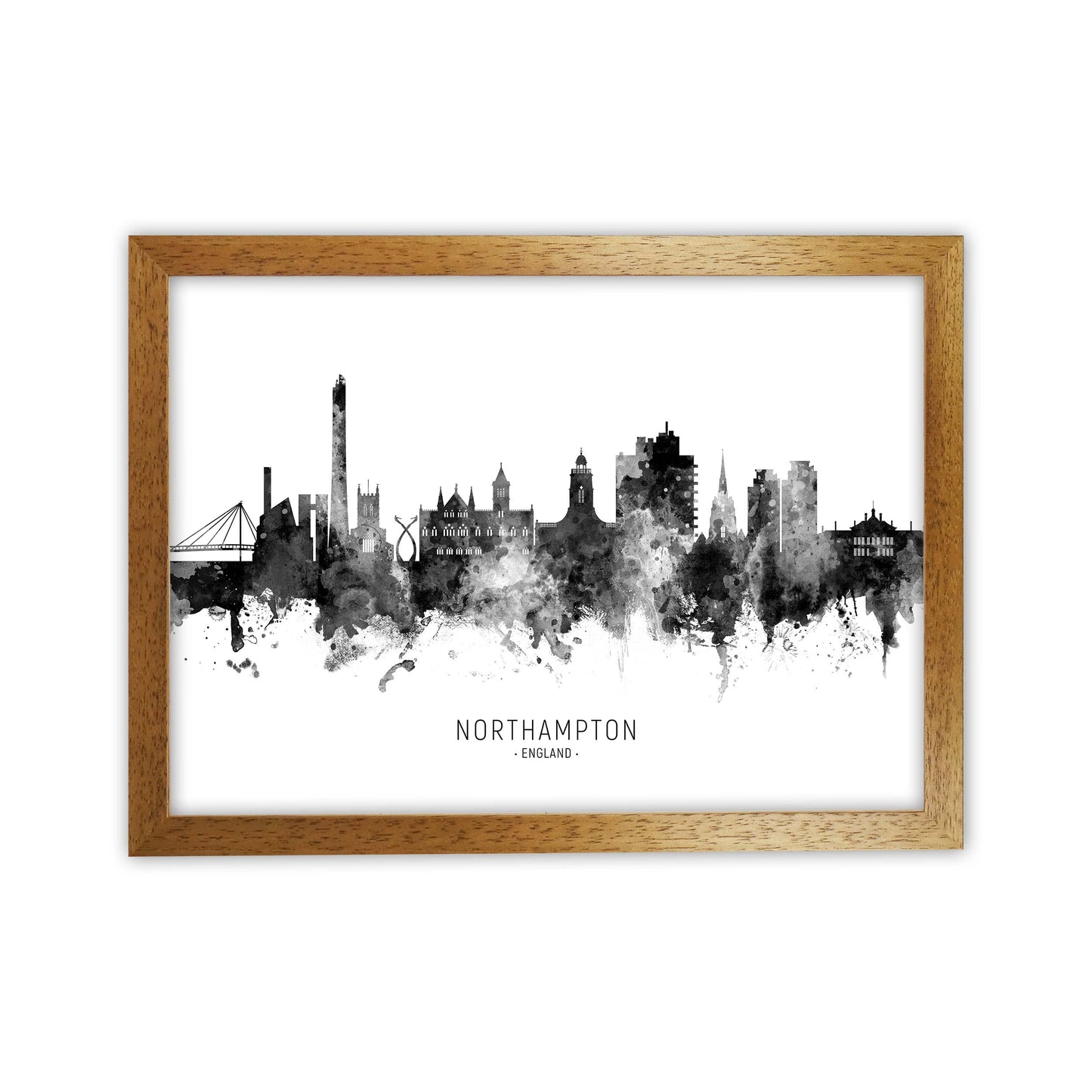 Northampton England Skyline Black White City Name by Michael Tompsett Oak Grain