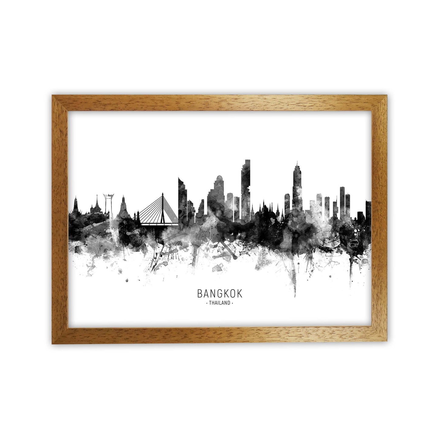 Bangkok Thailand Skyline Black White City Name by Michael Tompsett Oak Grain