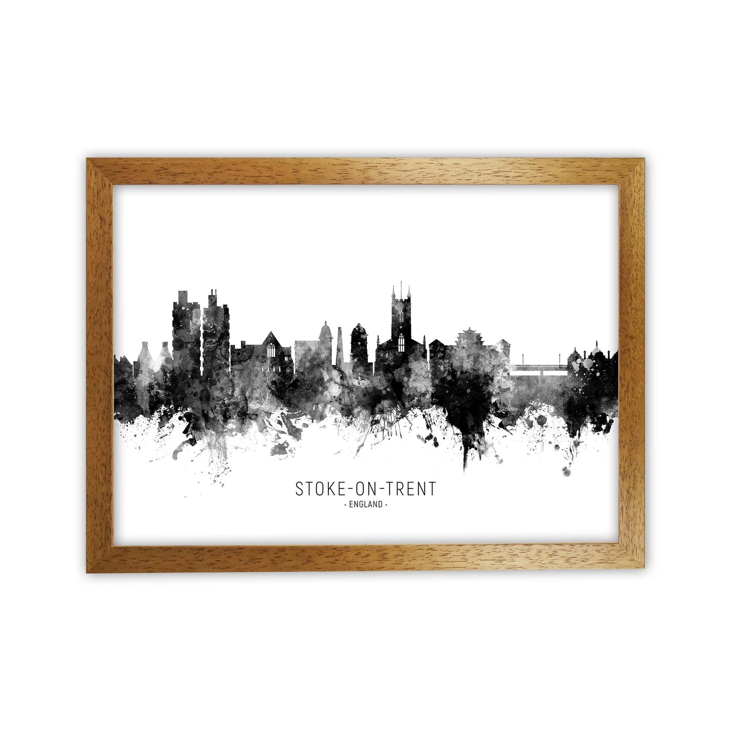 Stoke-On-Trent England Skyline Black White City Name by Michael Tompsett Oak Grain