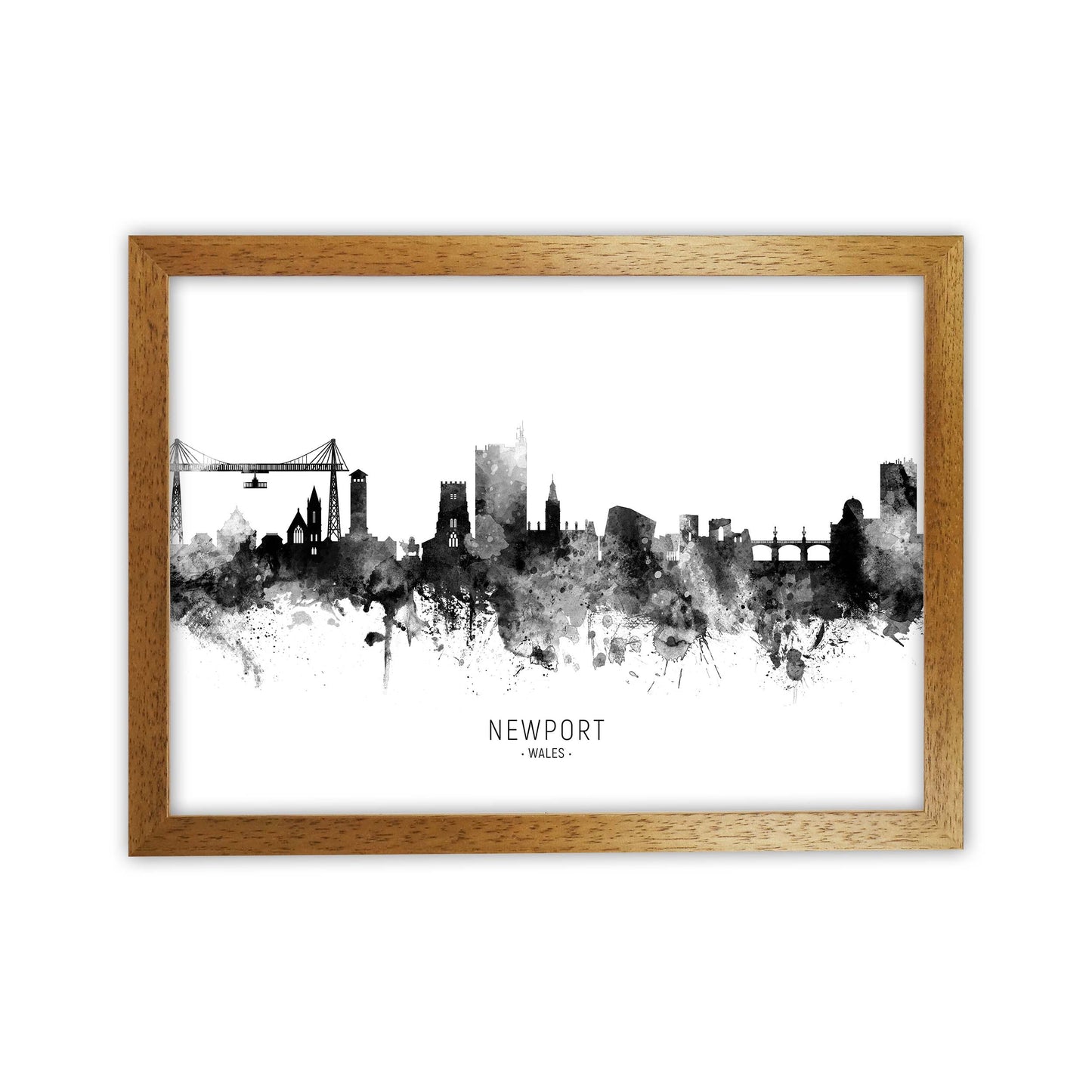 Newport Wales Skyline Black White City Name by Michael Tompsett Oak Grain