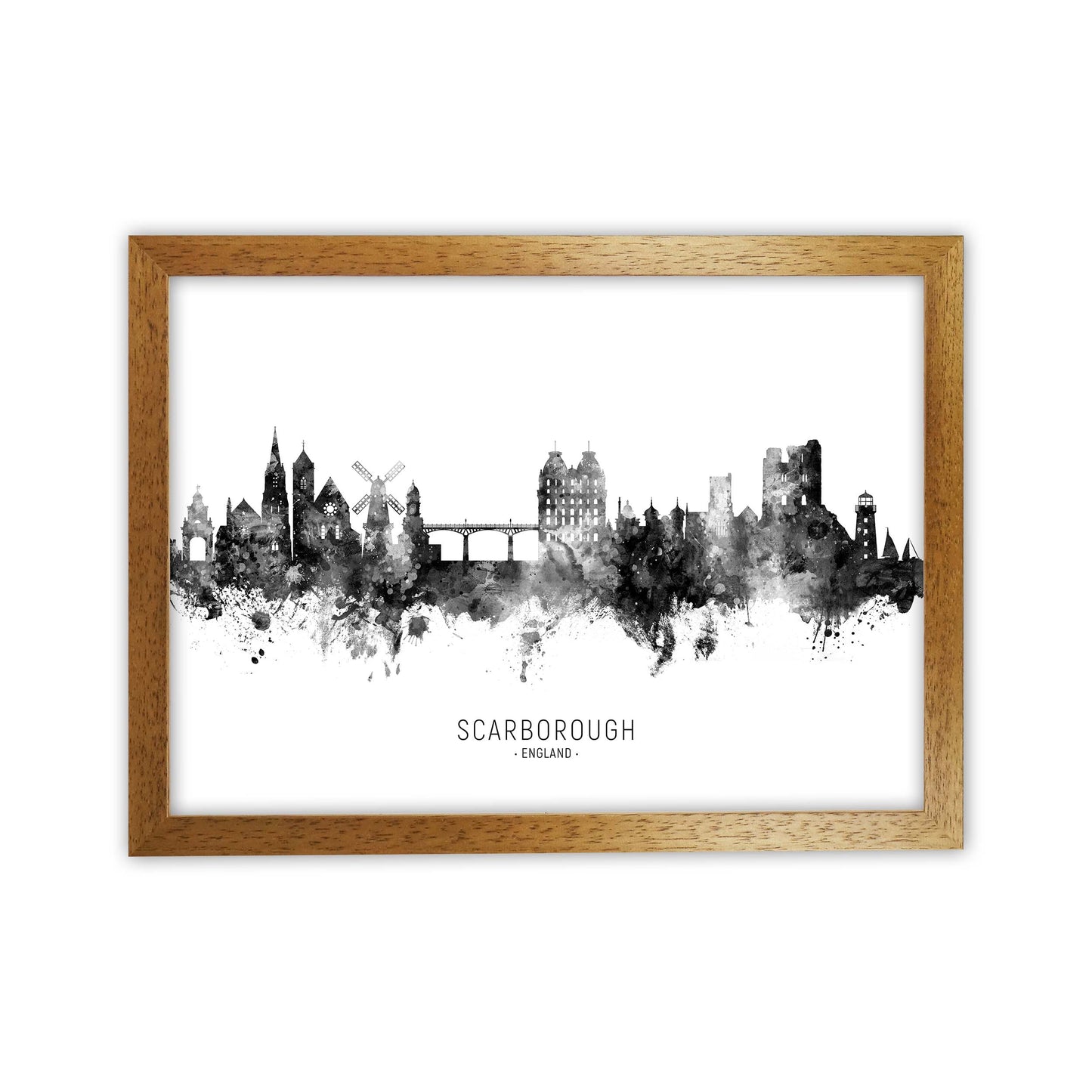 Scarborough England Skyline Black White City Name by Michael Tompsett Oak Grain
