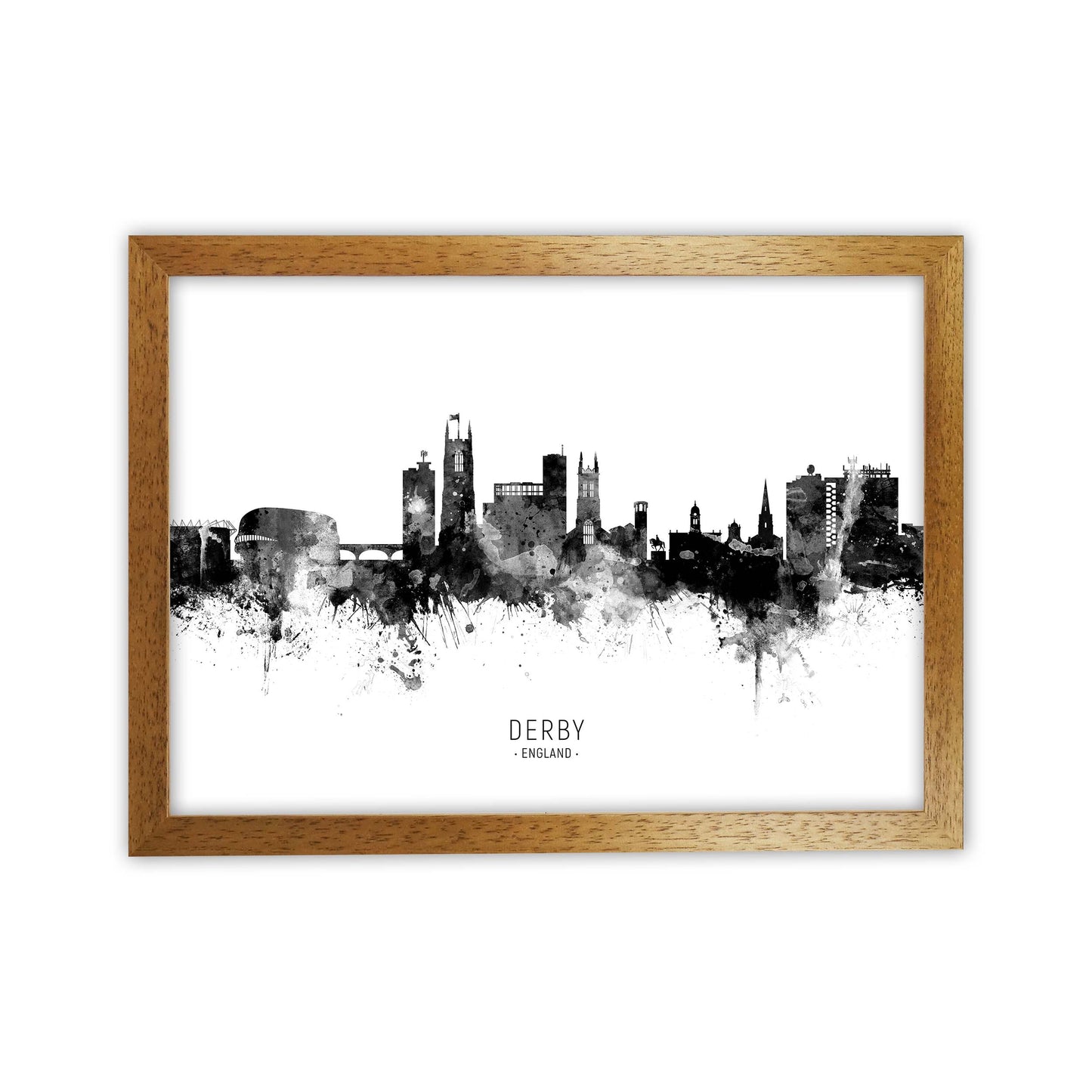 Derby England Skyline Black White City Name by Michael Tompsett Oak Grain