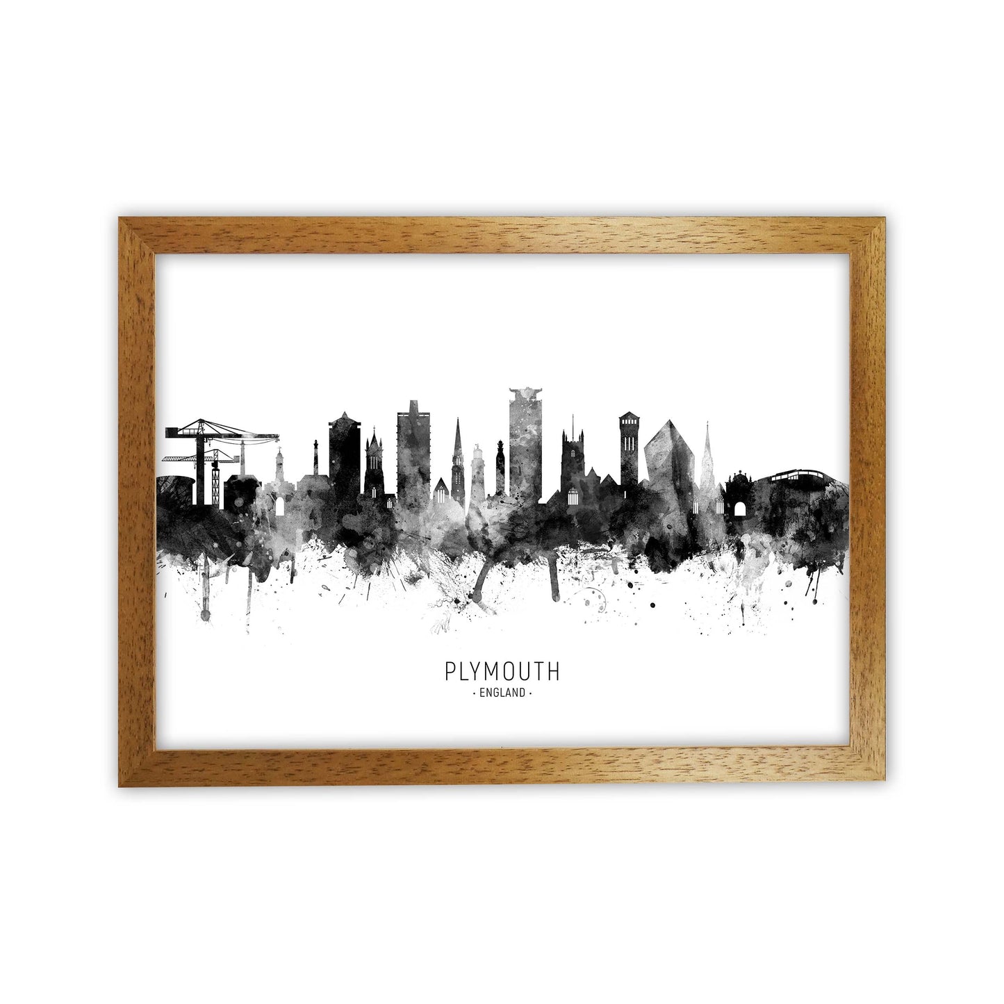 Plymouth England Skyline Black White City Name by Michael Tompsett Oak Grain
