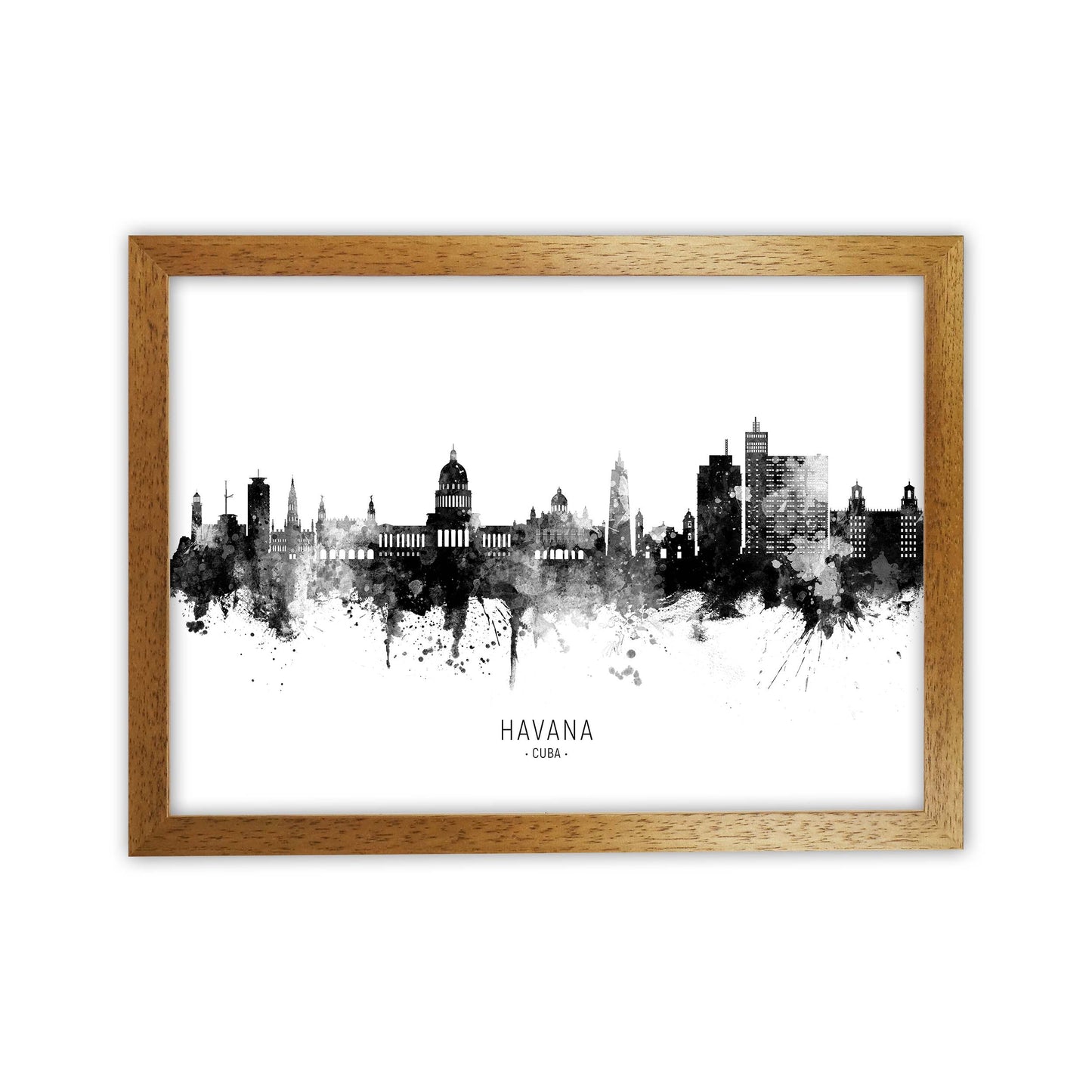 Havana Cuba Skyline Black White City Name by Michael Tompsett Oak Grain