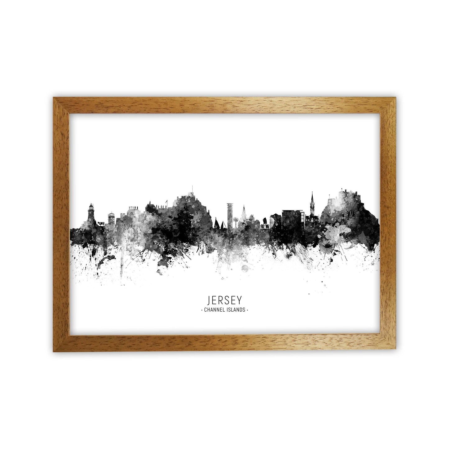 Jersey Channel Islands Skyline Black White City Name by Michael Tompsett Oak Grain