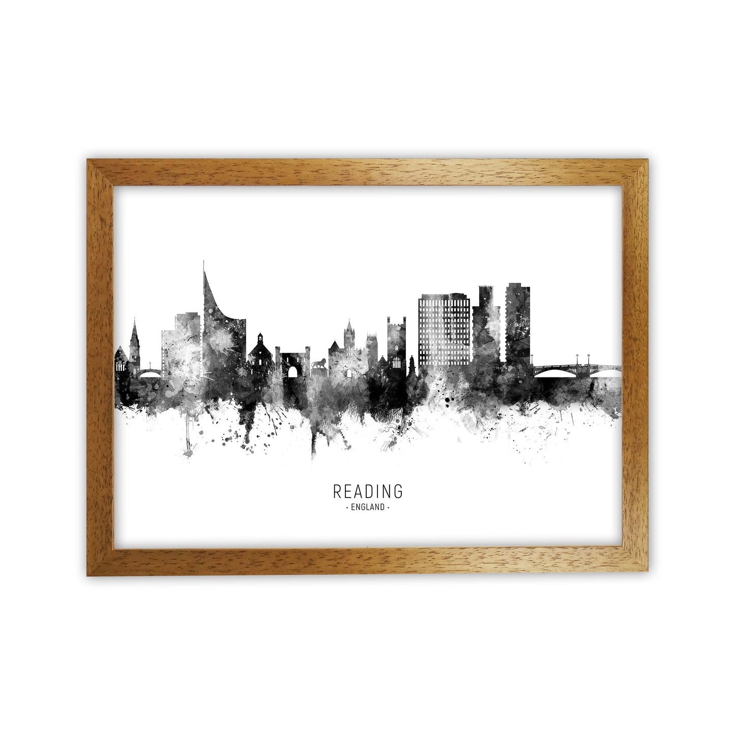 Reading England Skyline Black White City Name by Michael Tompsett Oak Grain