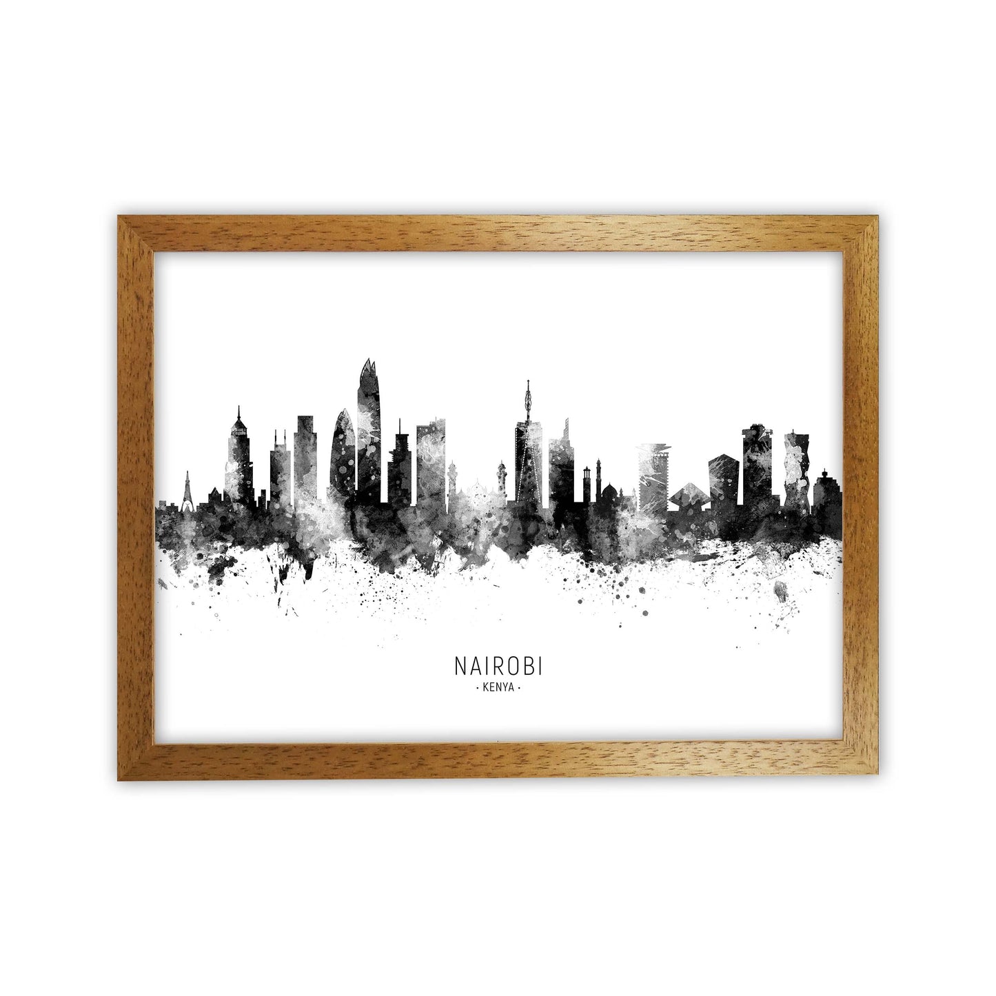Nairobi Kenya Skyline Black White City Name  by Michael Tompsett Oak Grain