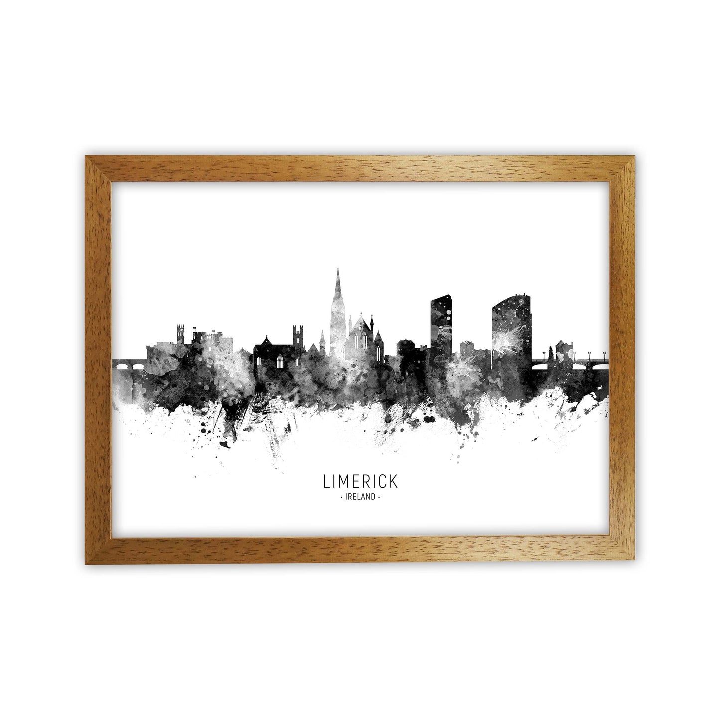 Limerick Ireland Skyline Black White City Name  by Michael Tompsett Oak Grain