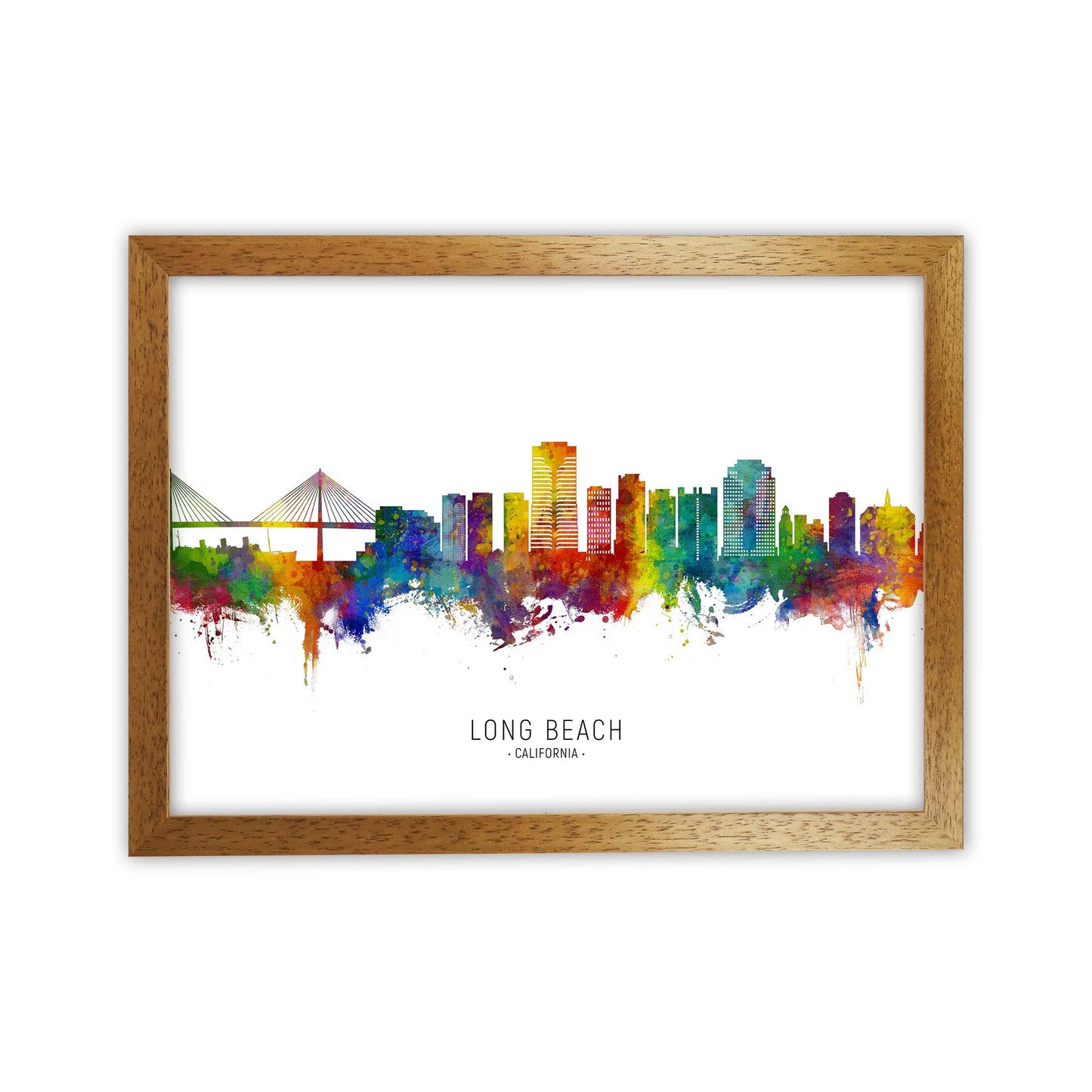 Long Beach California Skyline Art Print by Michael Tompsett Oak Grain