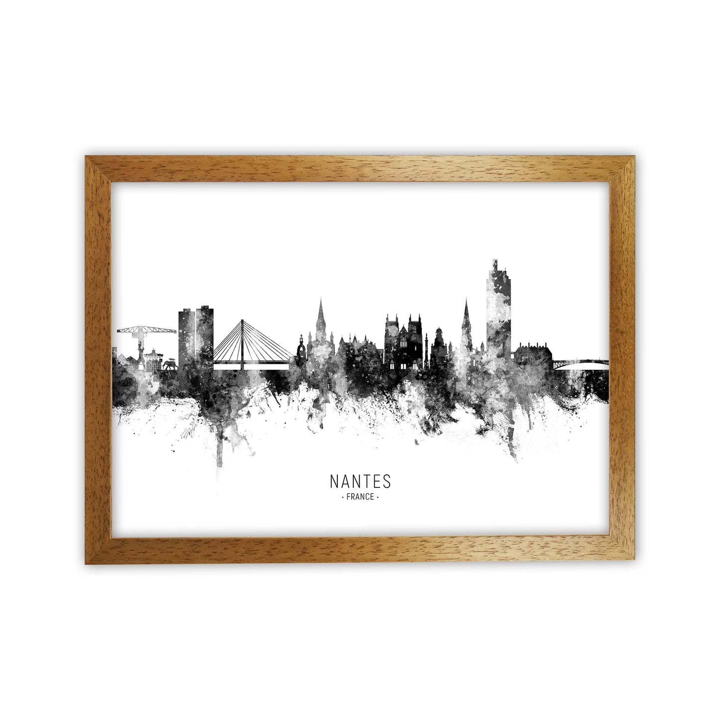 Nantes France Skyline Black White City Name  by Michael Tompsett Oak Grain