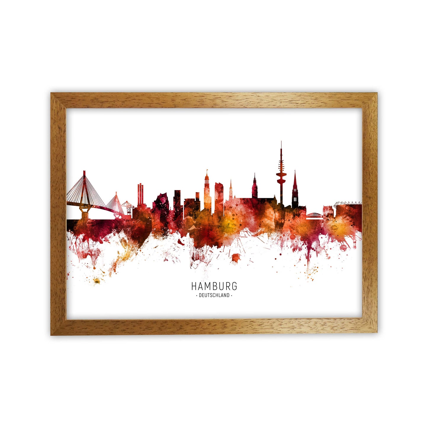 Hamburg Deutschland Skyline Red City Name by Michael Tompsett Oak Grain