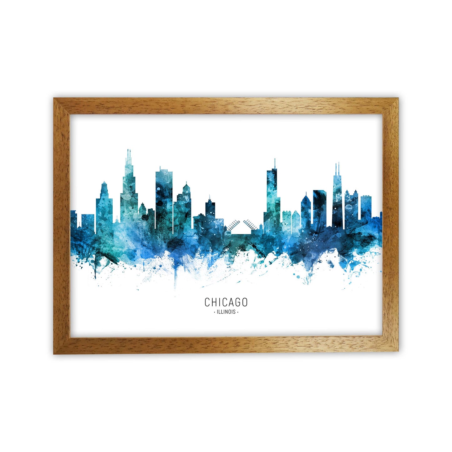 Chicago Illinois Skyline Blue City Name by Michael Tompsett Oak Grain
