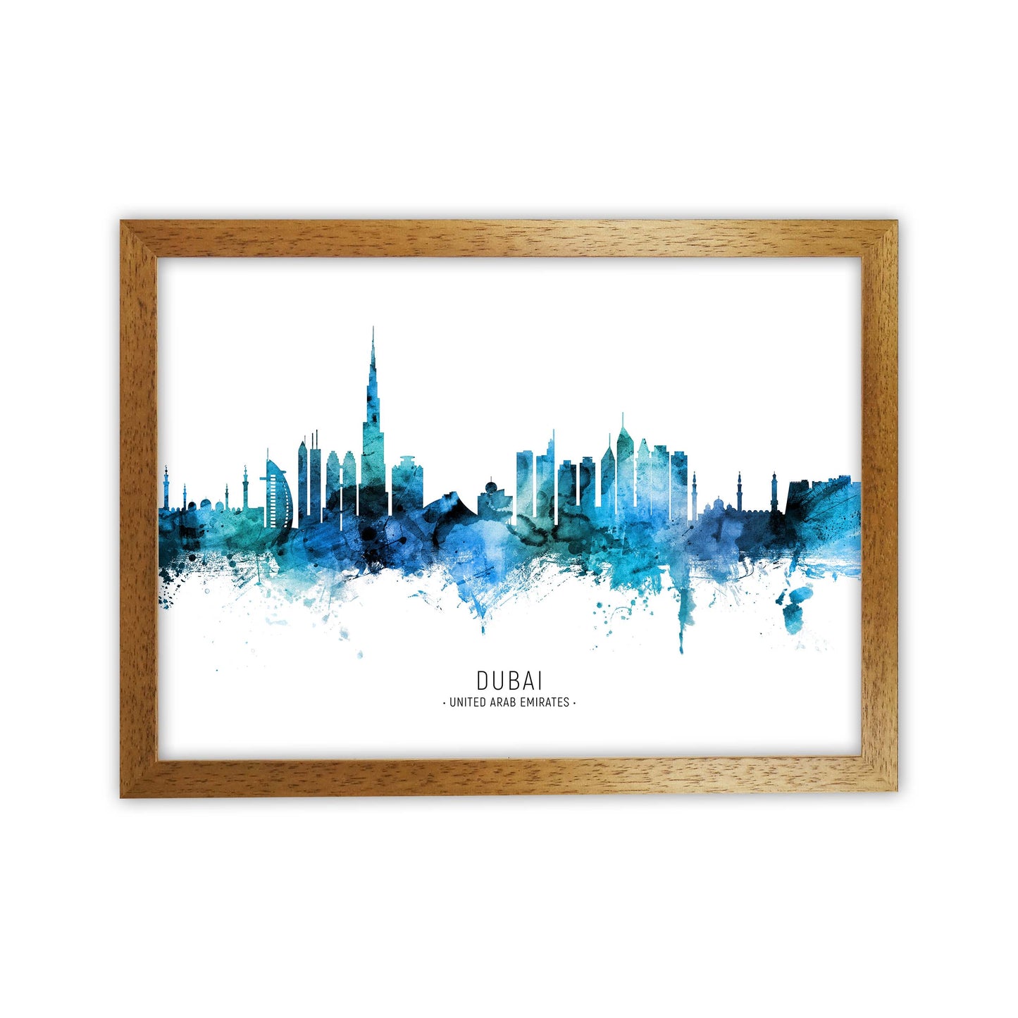 Dubai United Arab Emirates Skyline Blue City Name  by Michael Tompsett Oak Grain