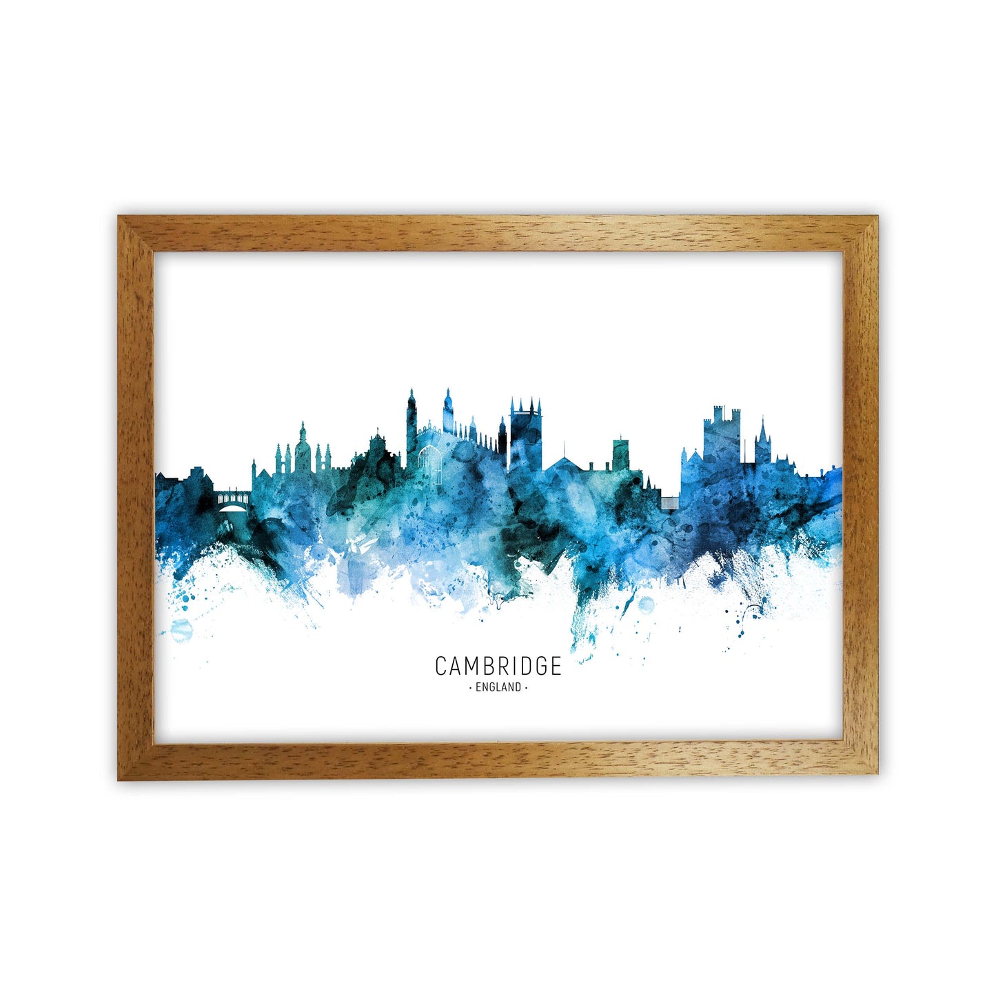 Cambridge England Skyline Blue City Name by Michael Tompsett Oak Grain