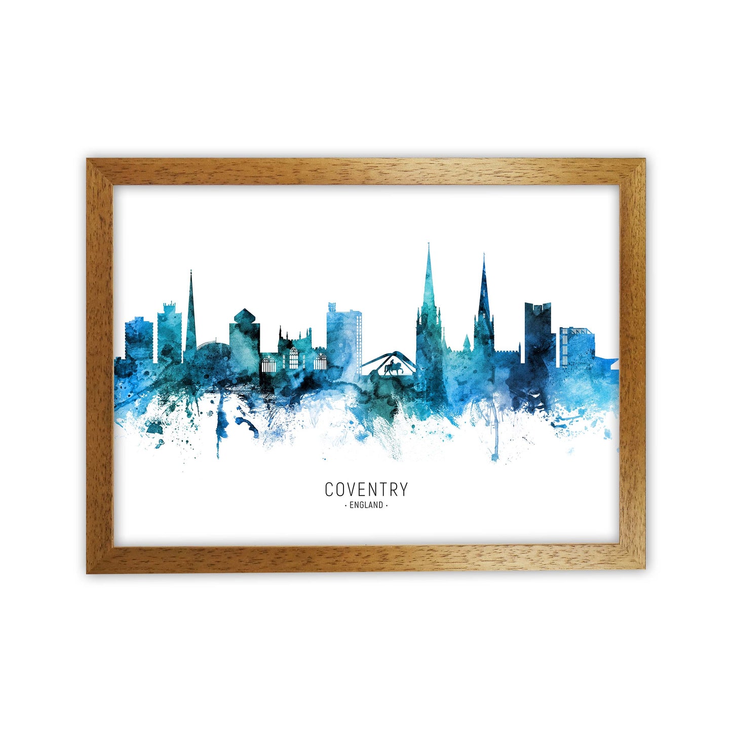 Coventry England Skyline Blue City Name  by Michael Tompsett Oak Grain