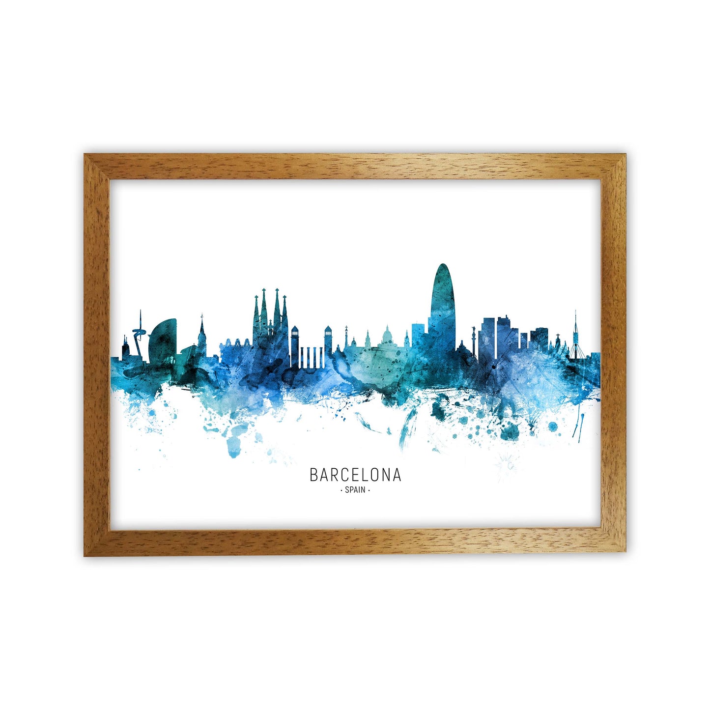Barcelona Spain Skyline Blue City Name by Michael Tompsett Oak Grain
