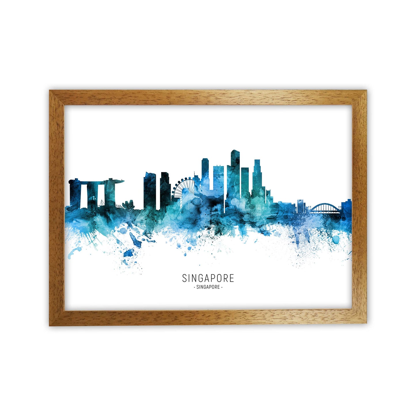 Singapore Singapore Skyline Blue City Name  by Michael Tompsett Oak Grain